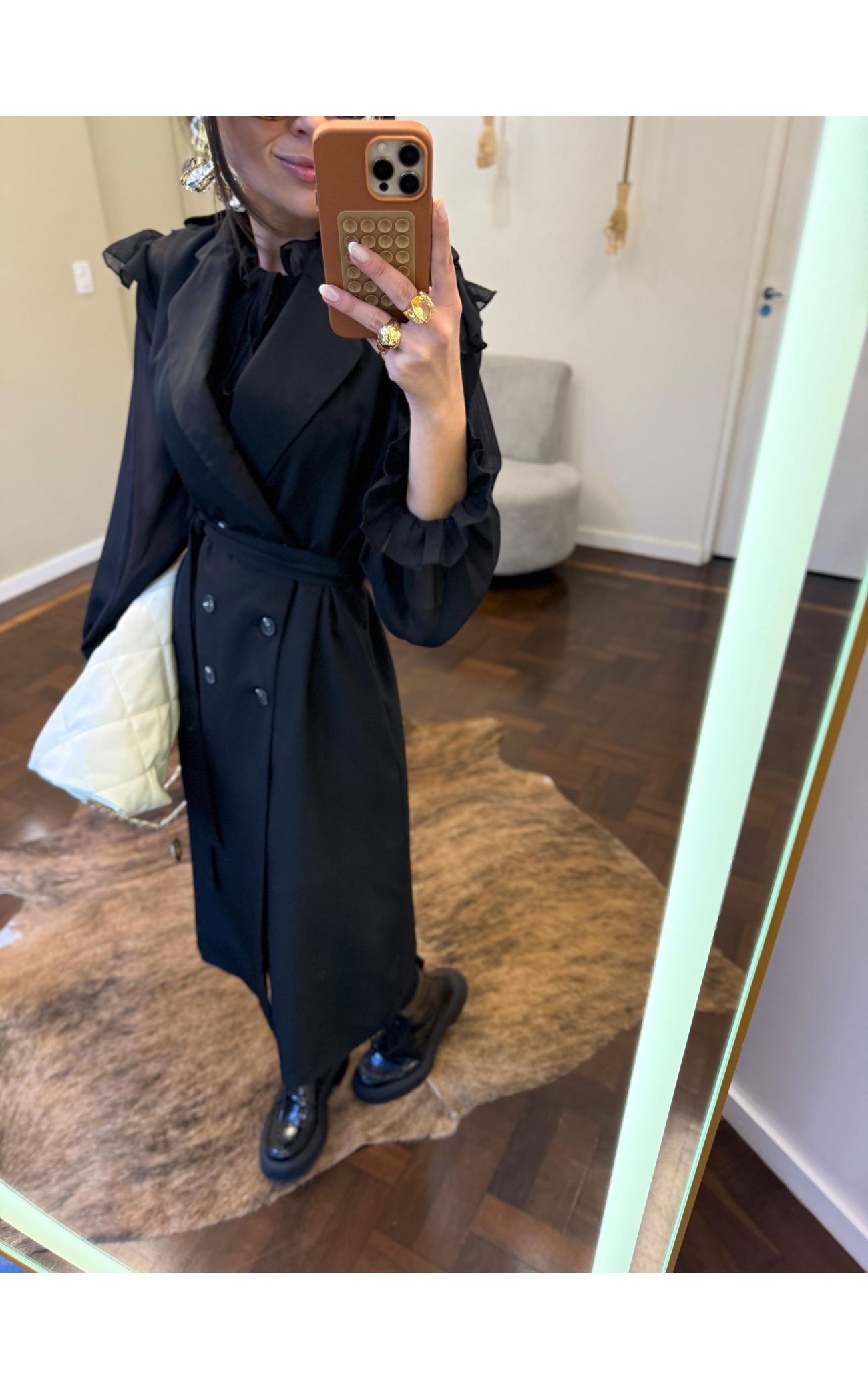 Vestido Alfaiataria - Estética Trench Coat - Preto 