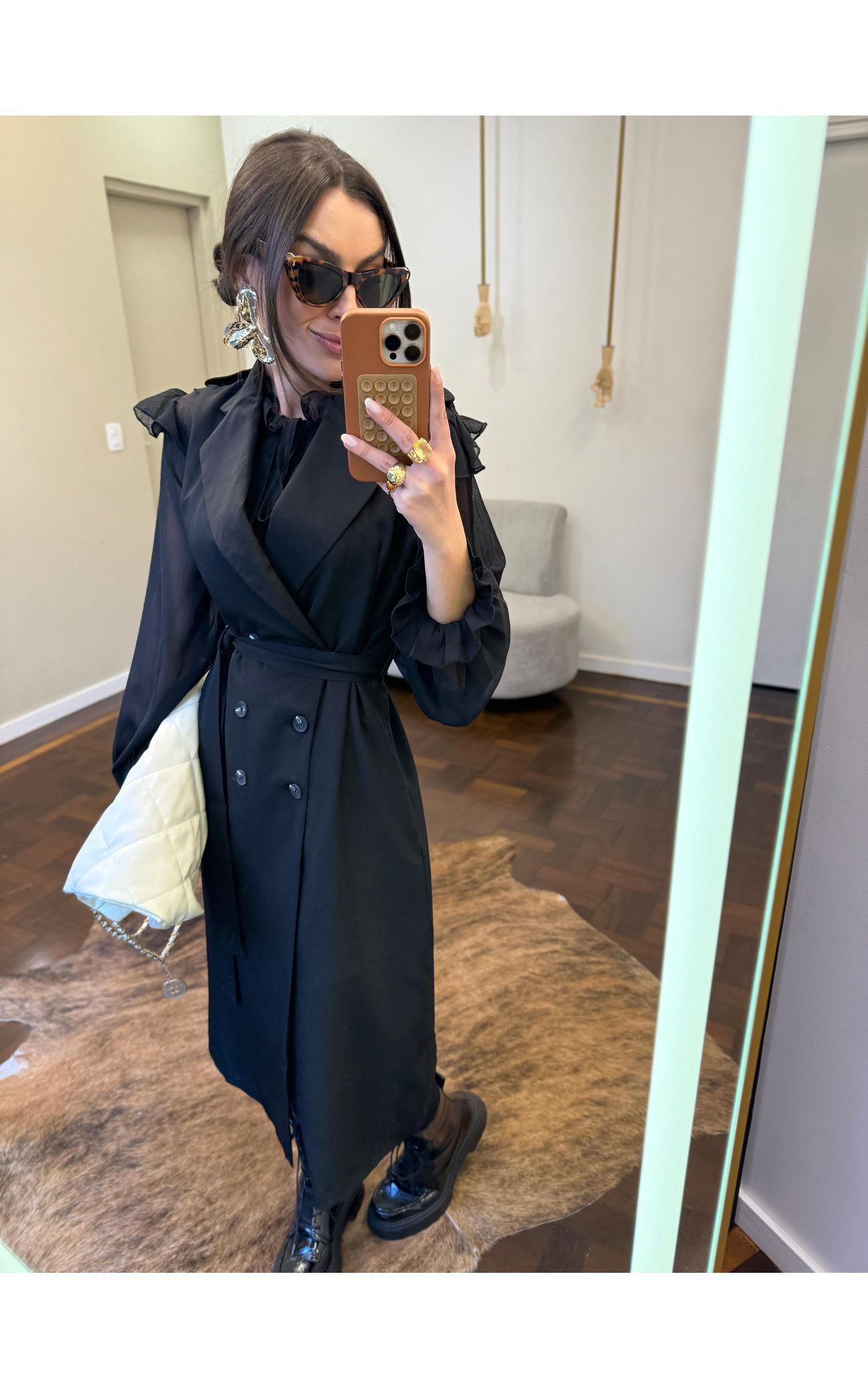 Vestido Alfaiataria - Estética Trench Coat - Preto 