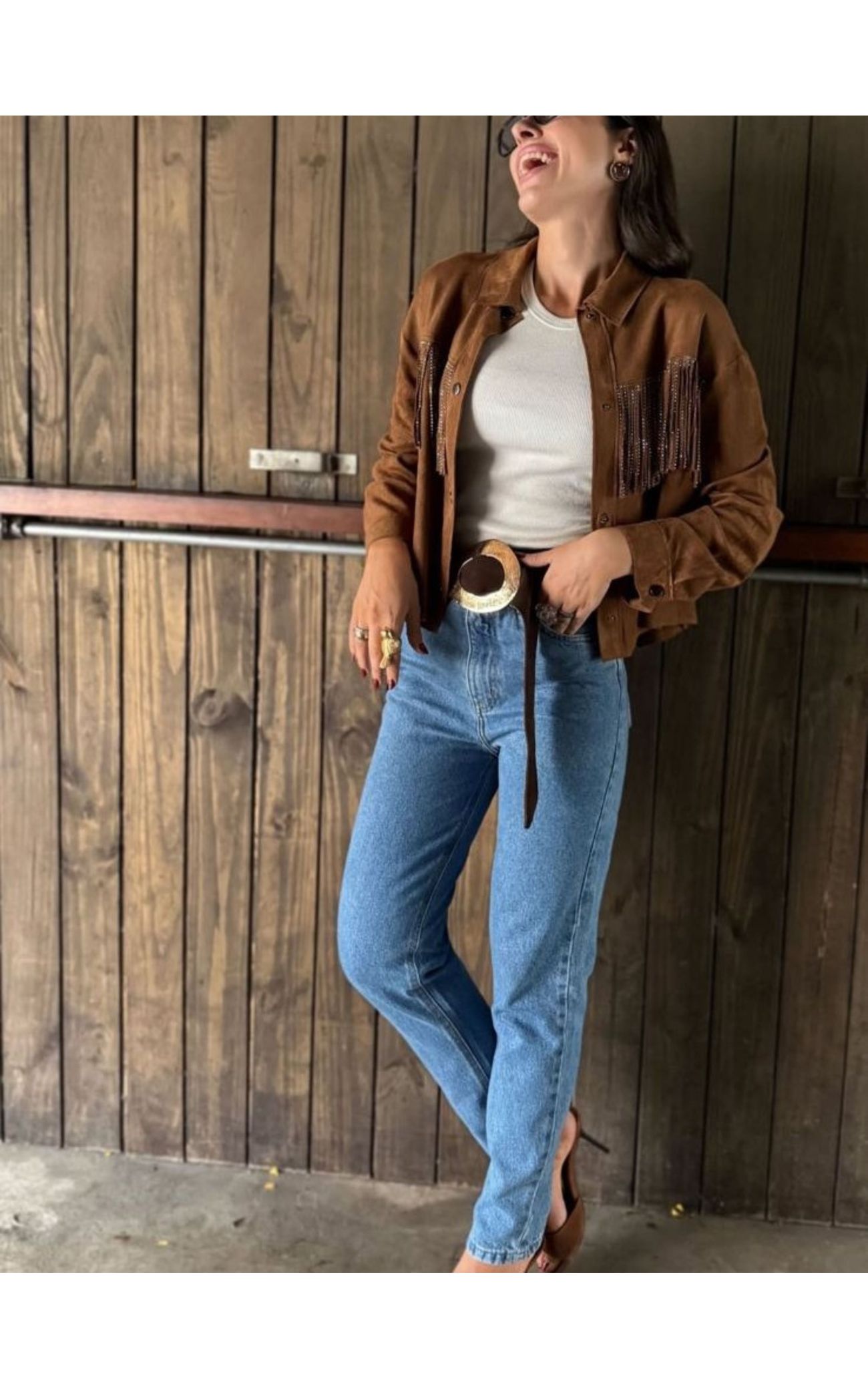 Jaqueta Franja Suede - Marrom
