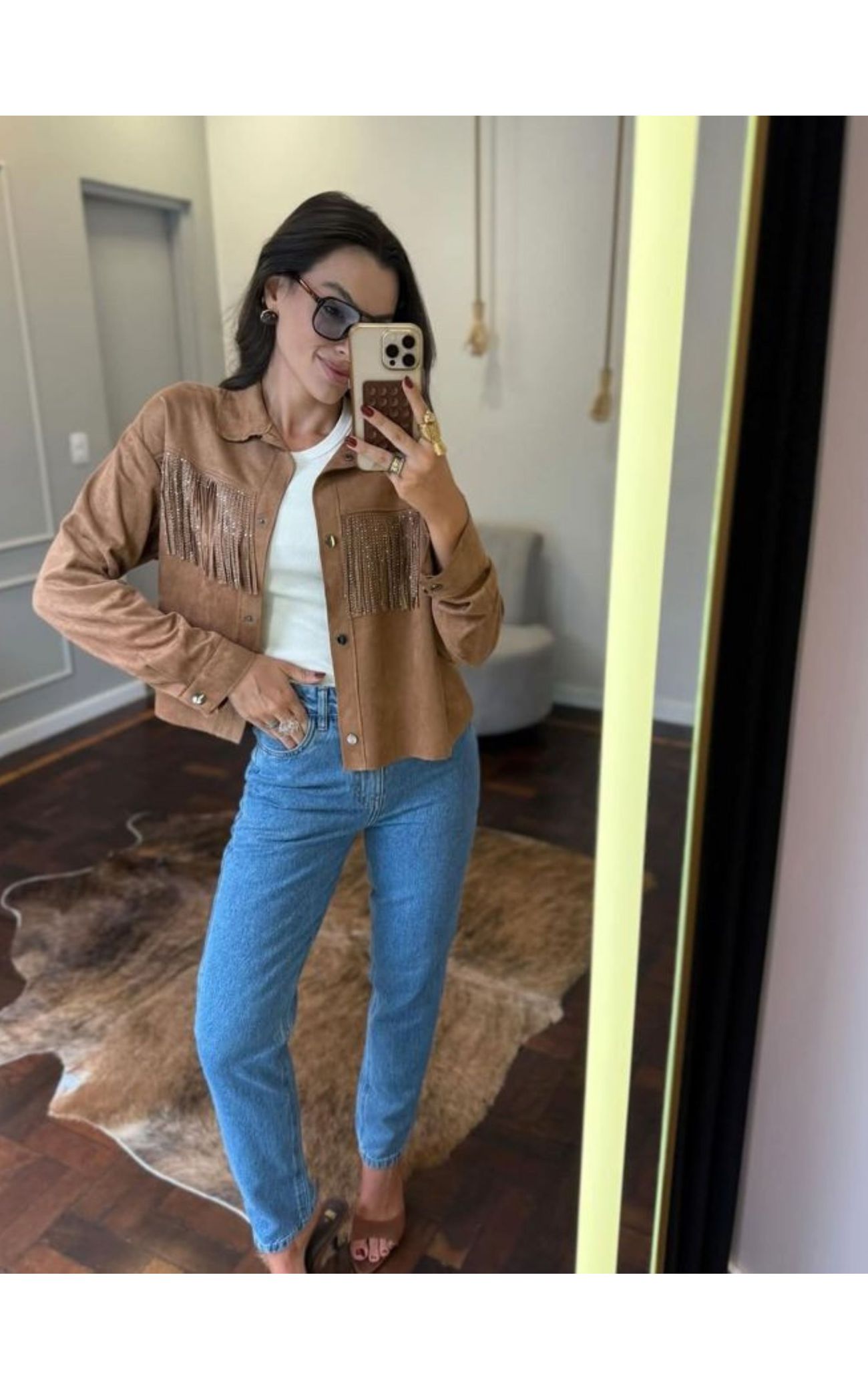 Jaqueta Franja Suede - Marrom