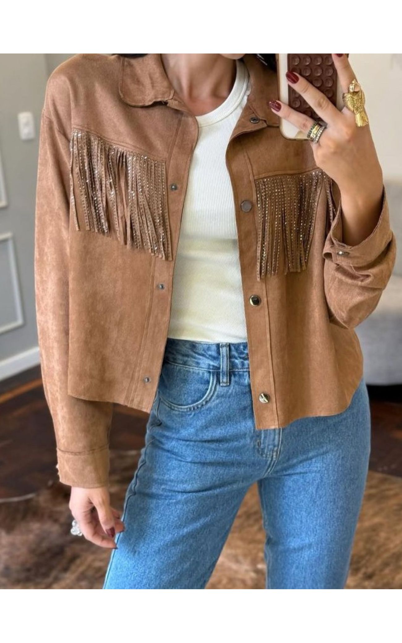 Jaqueta Franja Suede - Marrom