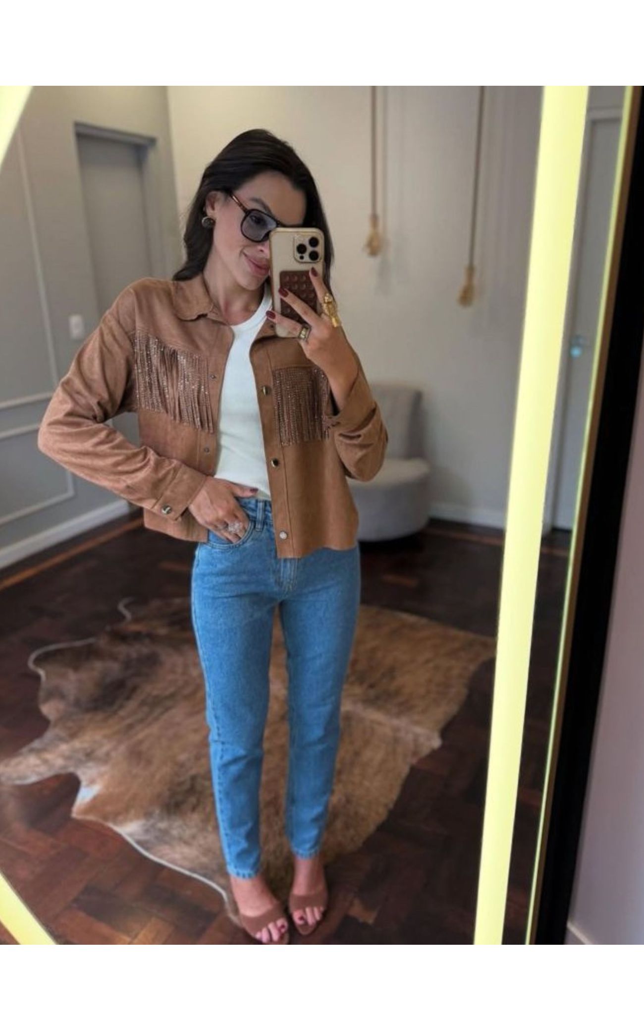 Jaqueta Franja Suede - Marrom