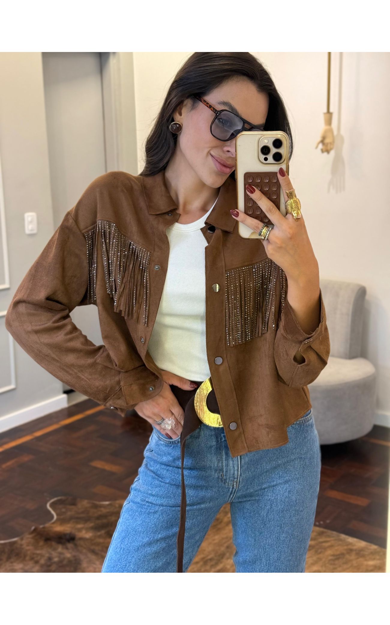 Jaqueta Franja Suede - Preto