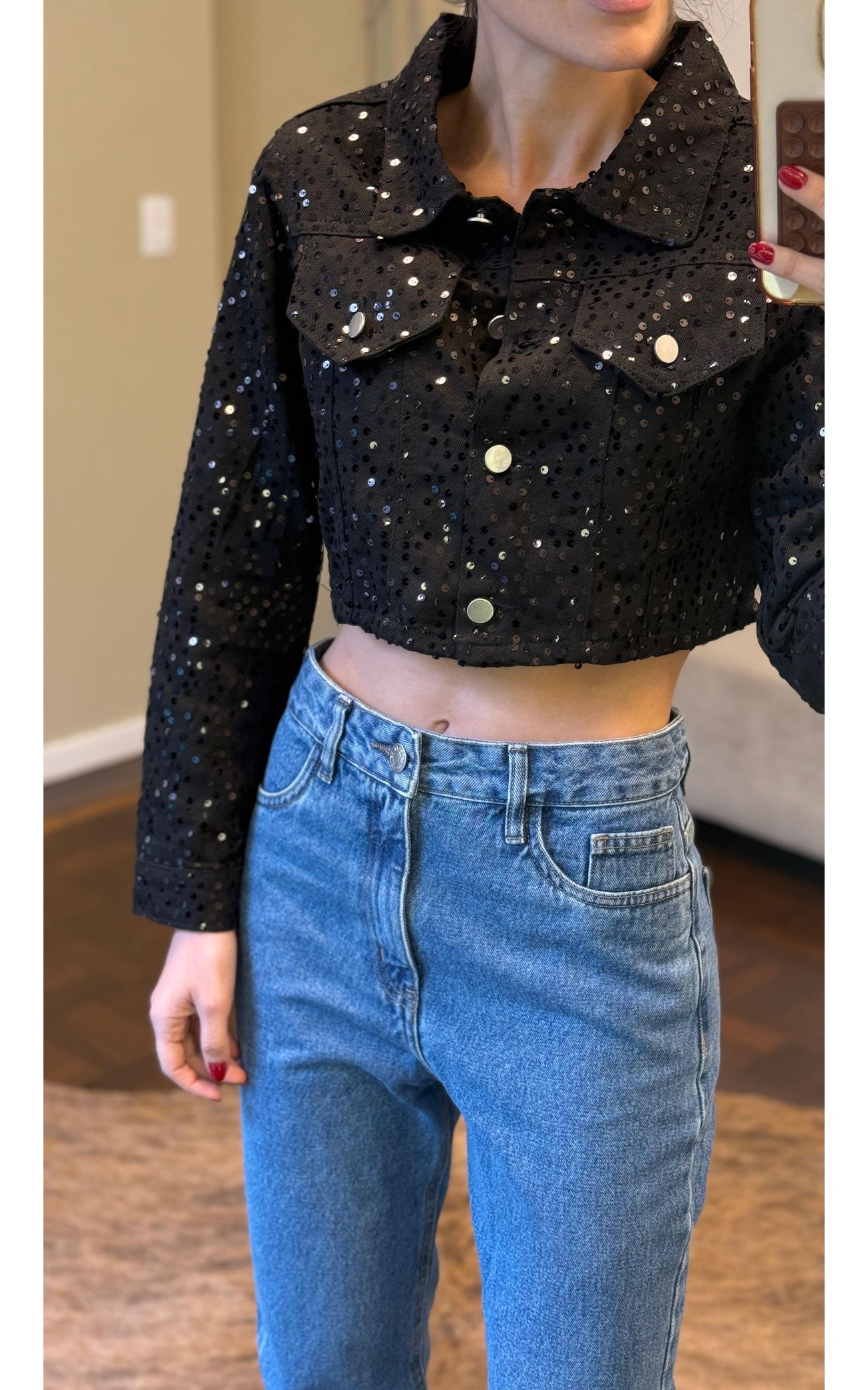 Jaqueta Cropped Micropaetê Redondo