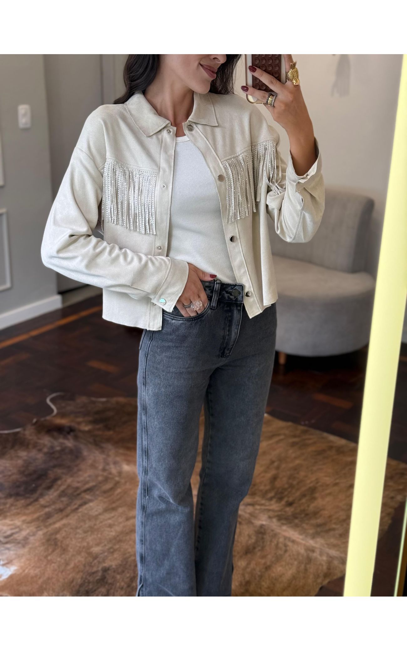 Jaqueta Franja Suede - Preto