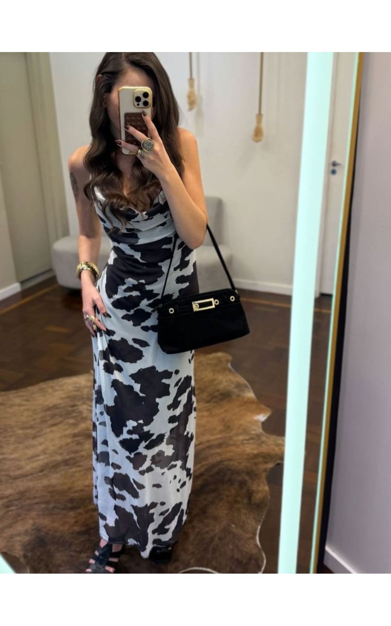 Vestido Alça Tule - Cow Print 