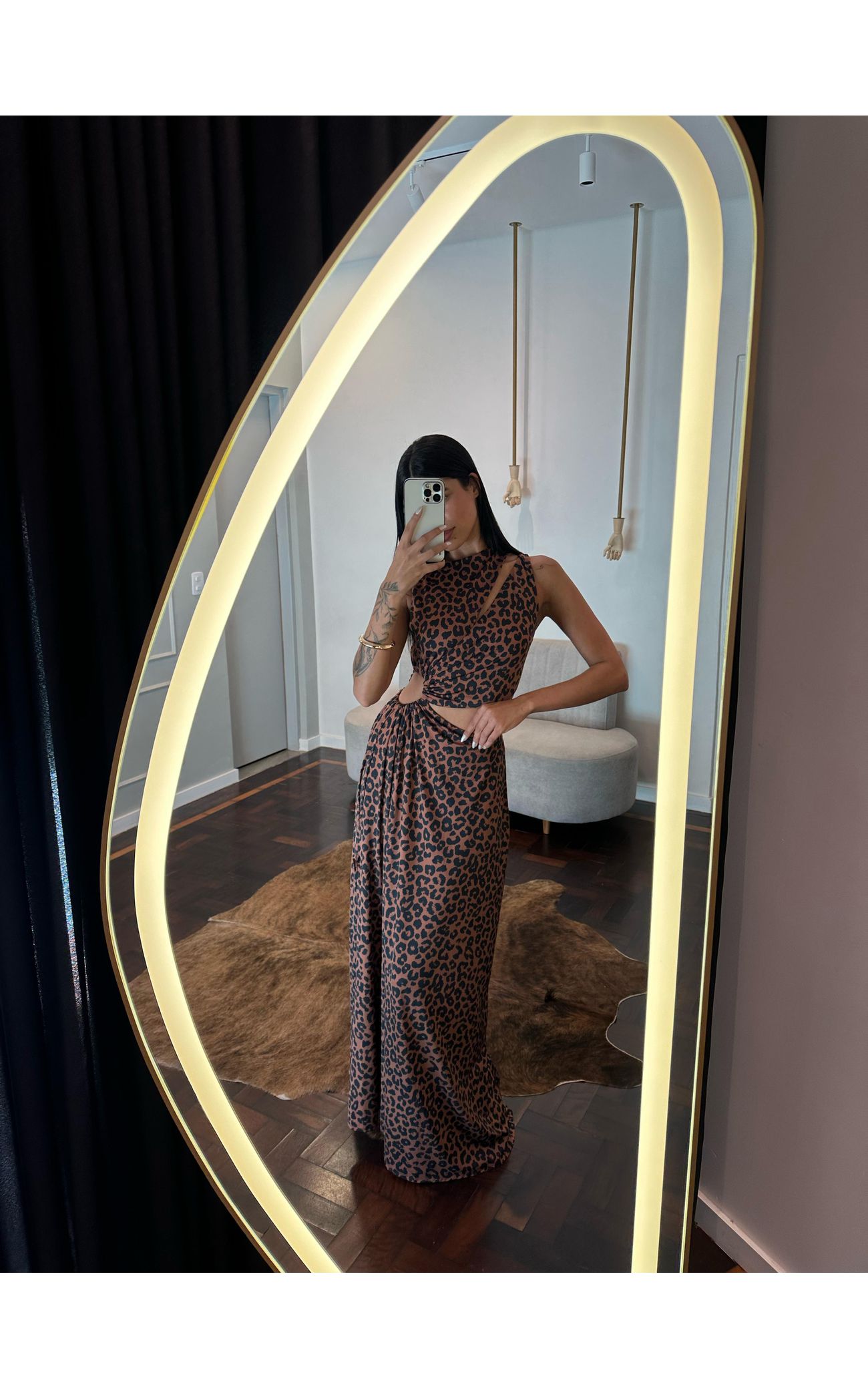 Vestido Longo Animal Print Recortes