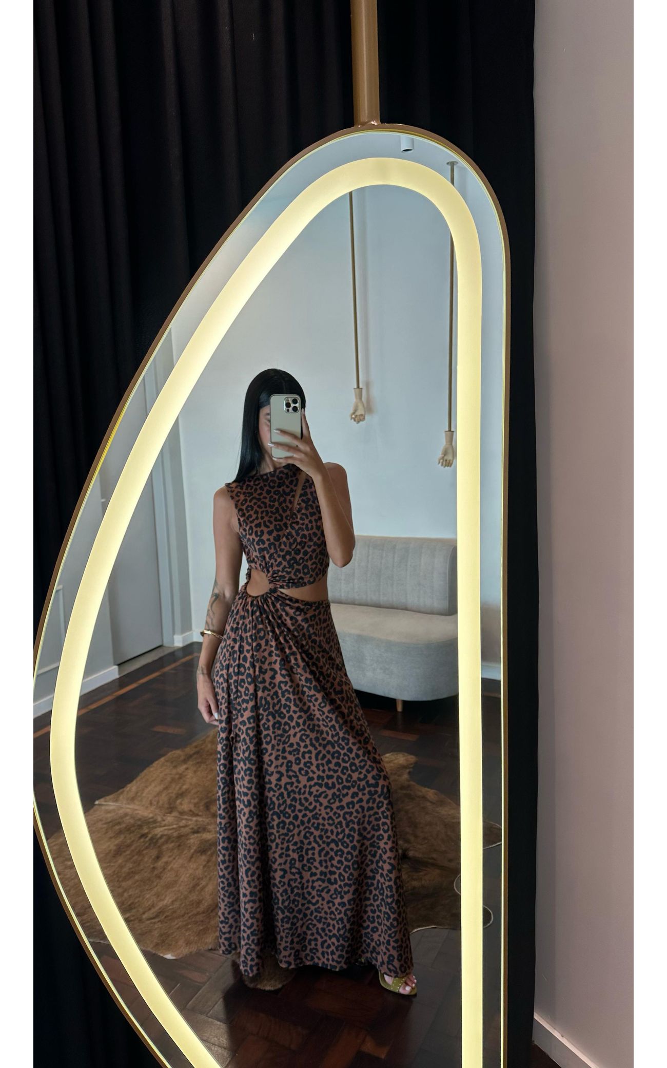Vestido Longo Animal Print Recortes