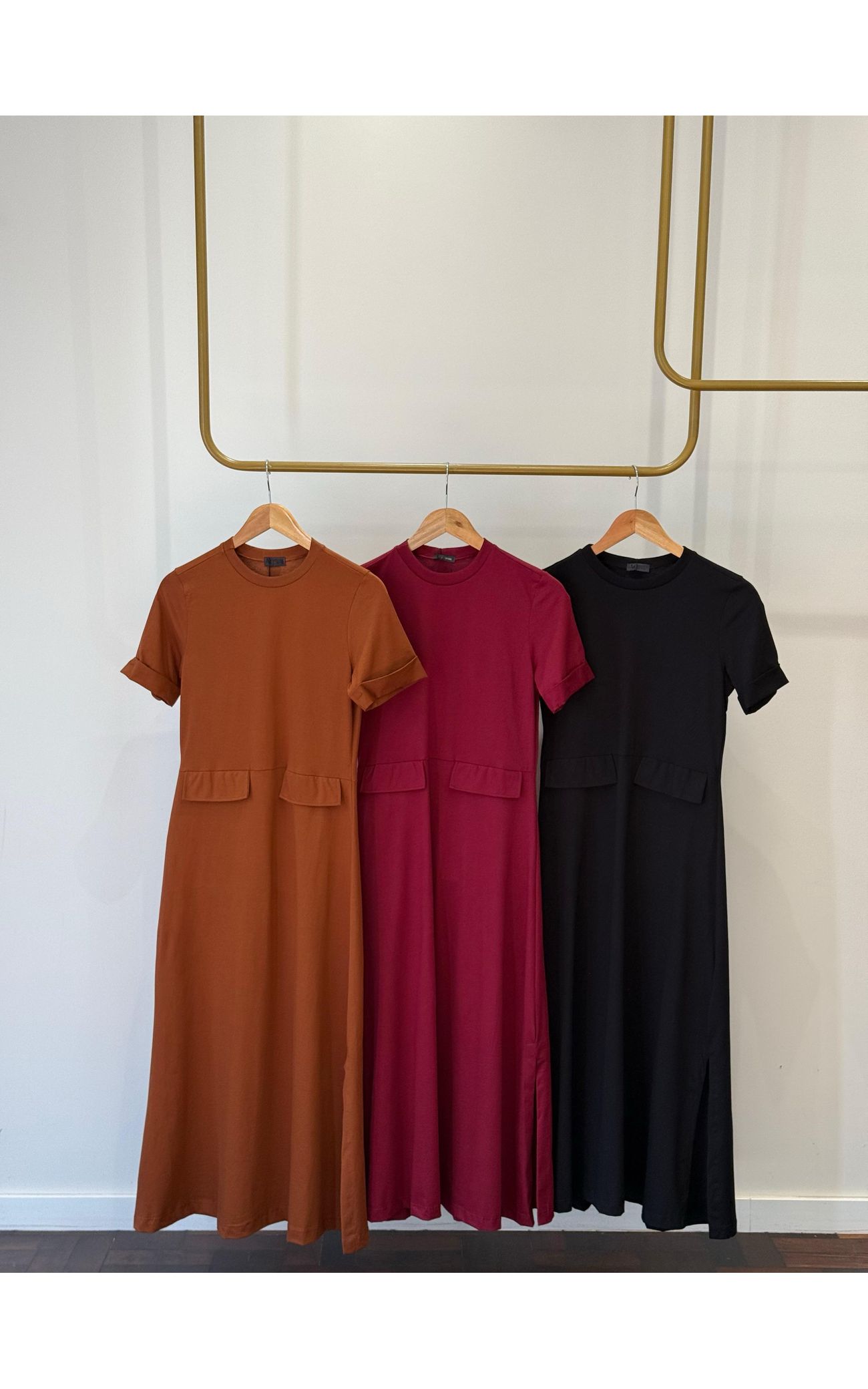 Vestido 100% Algodão Bolsos Elegance - Cor Preta