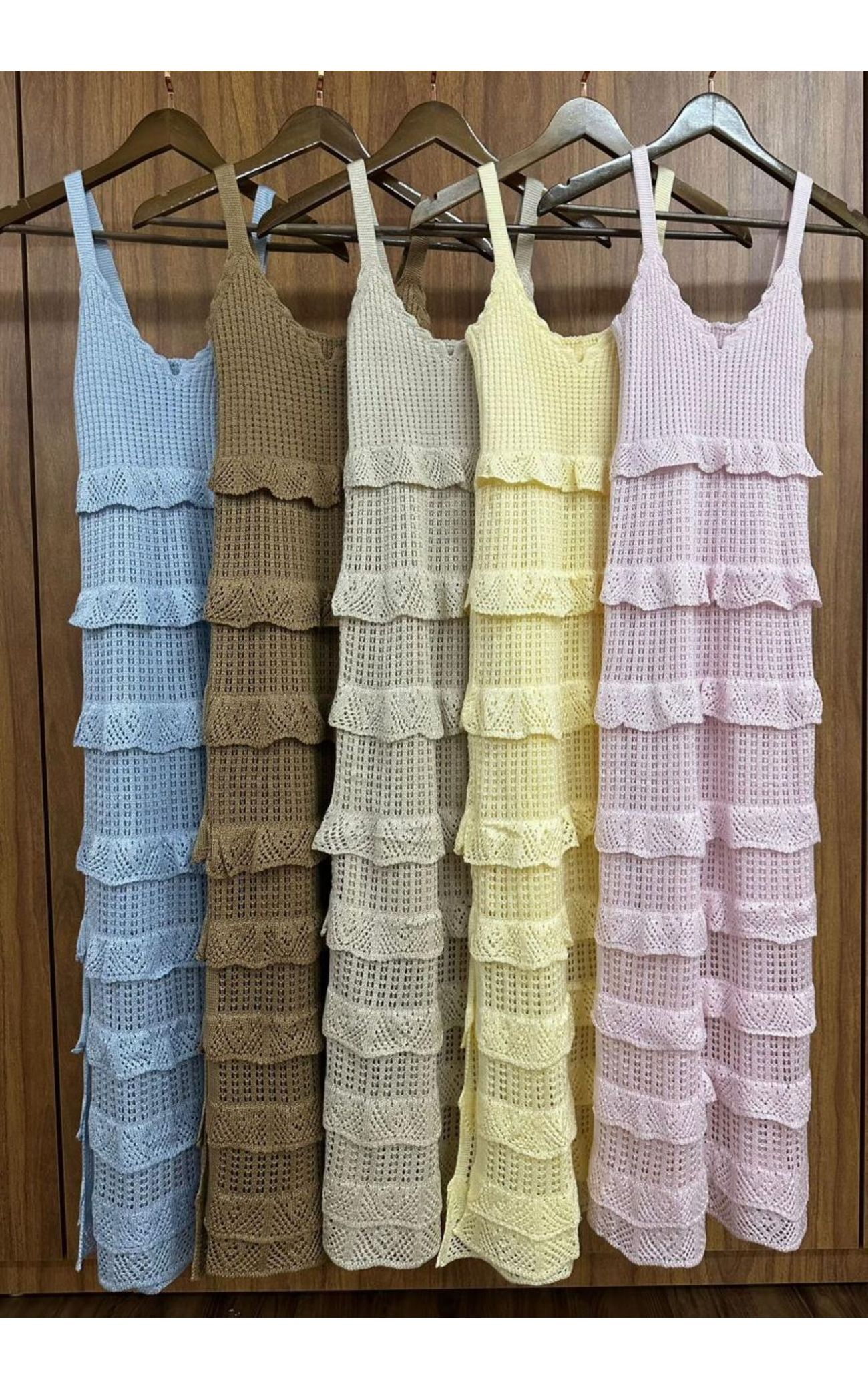 Vestido Tricot Longo Babadinhos Texturas - Azul Bebê 