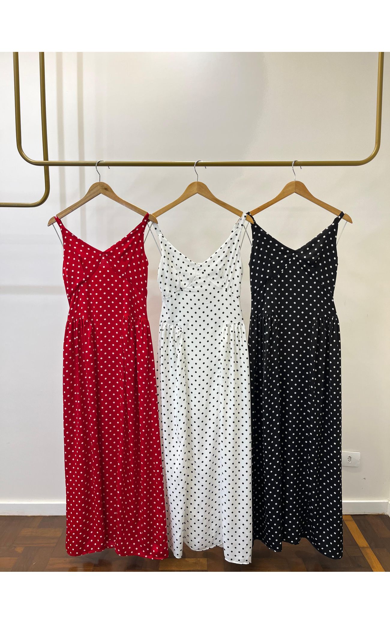 Vestido Poá Midi de Alça Heloísa - Vermelho 