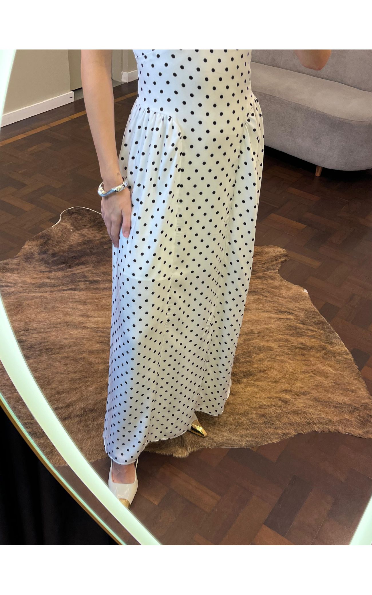 Vestido Poá Midi de Alça Heloísa - Off White 