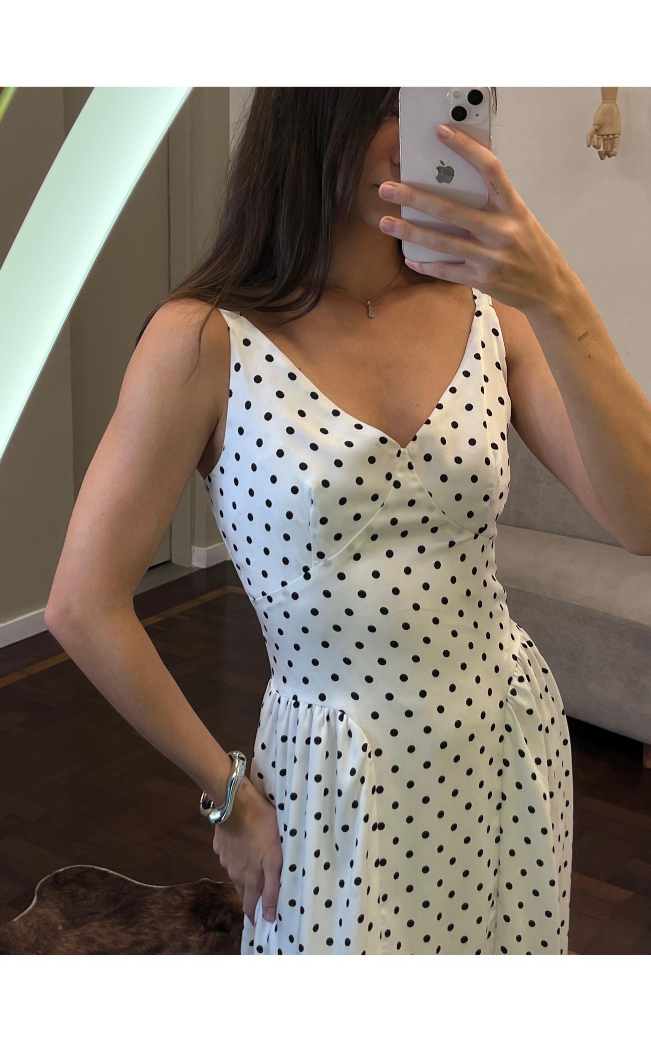 Vestido Poá Midi de Alça Heloísa - Off White 