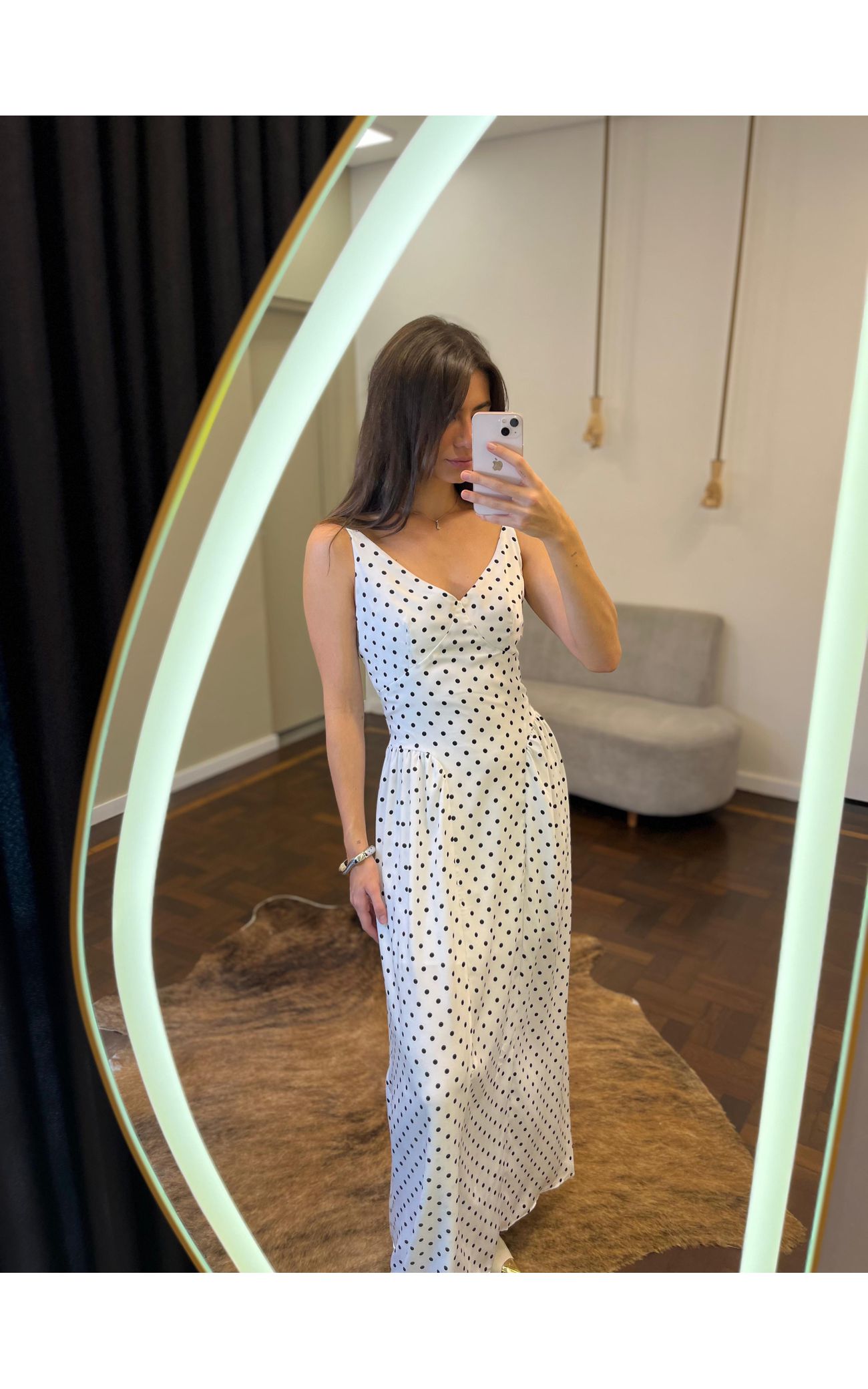 Vestido Poá Midi de Alça Heloísa - Off White 