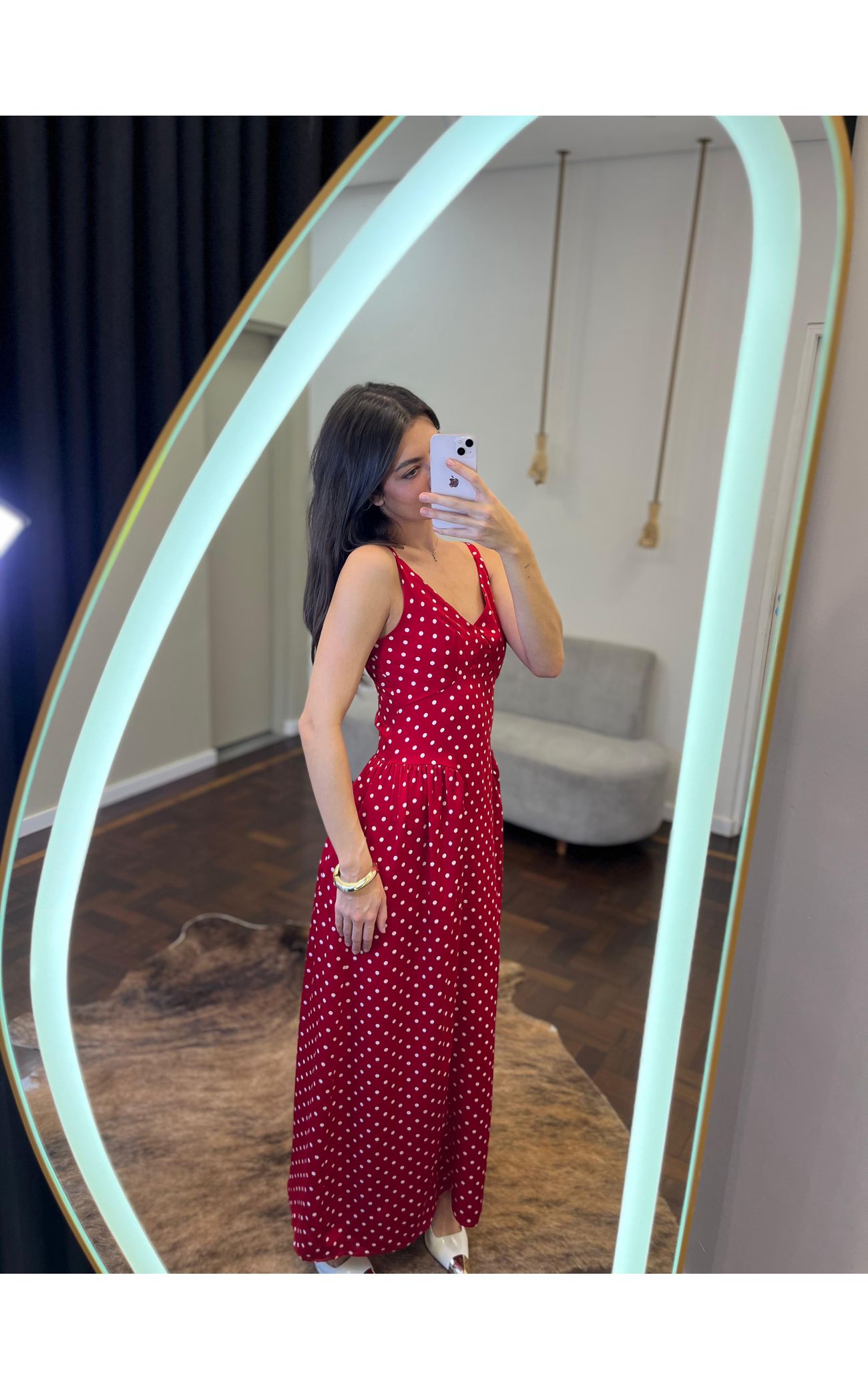 Vestido Poá Midi de Alça Heloísa - Vermelho 