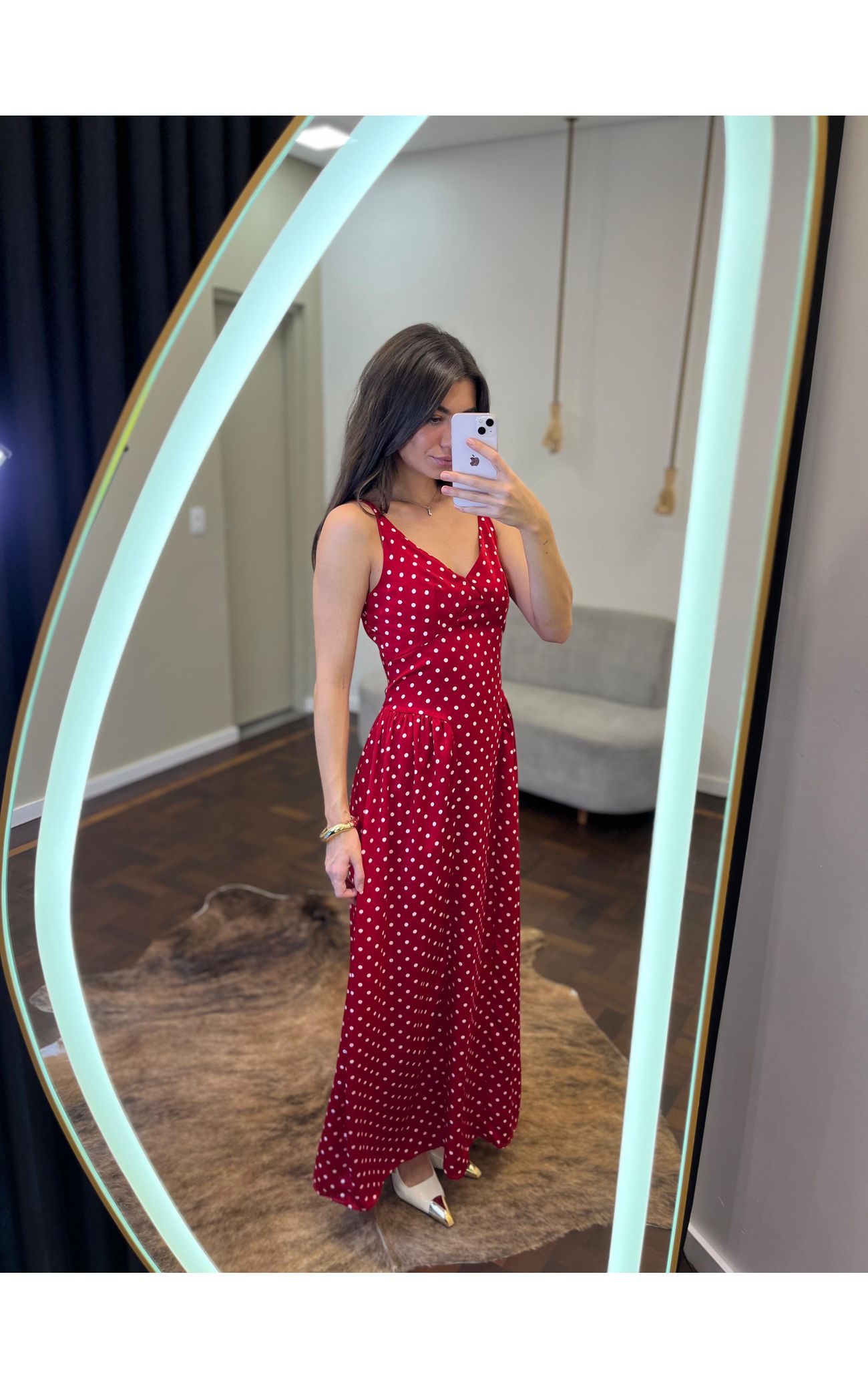Vestido Poá Midi de Alça Heloísa - Vermelho 