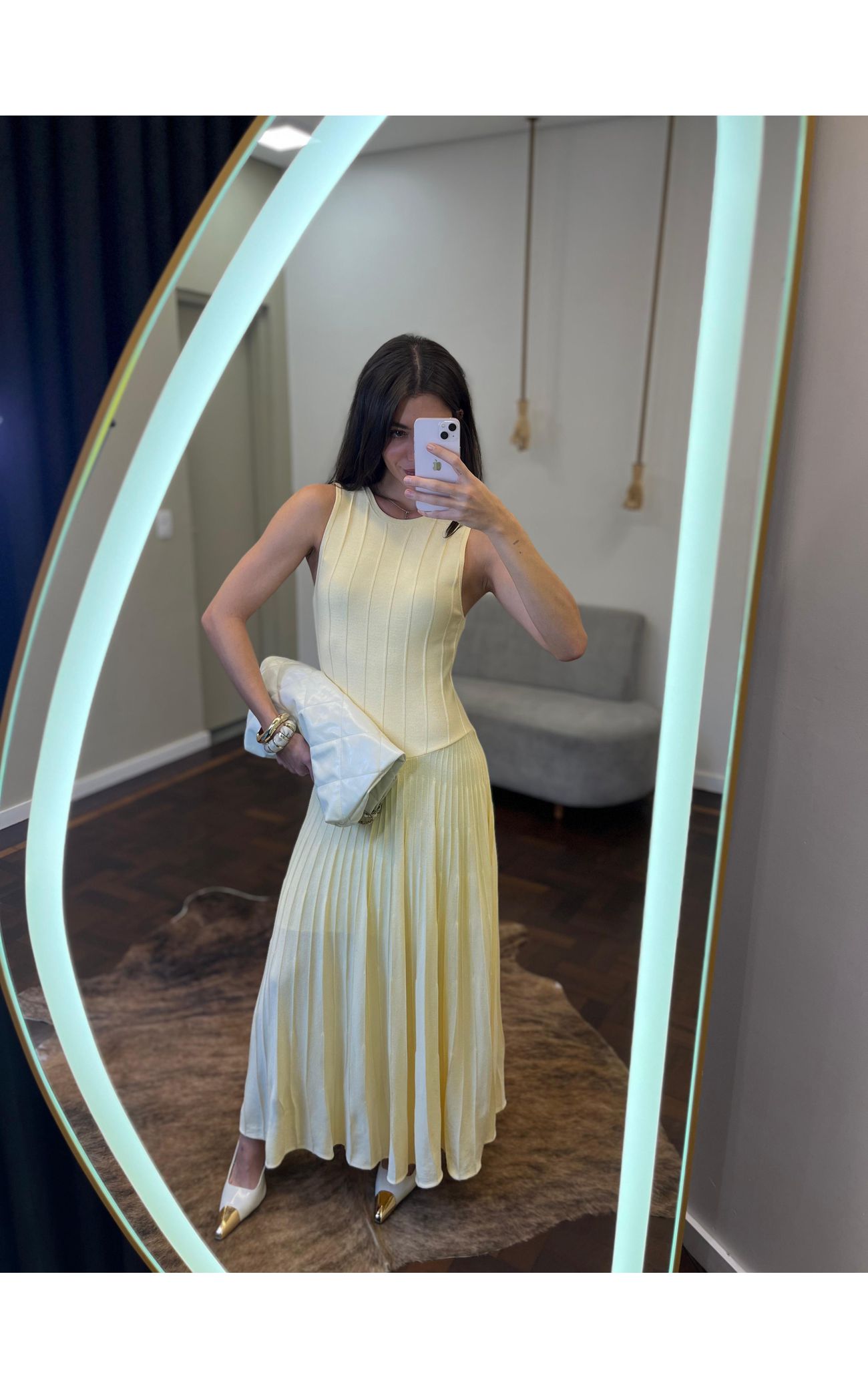Vestido Fio Modal Cintura Assimétrica - Amarelo Manteiga 