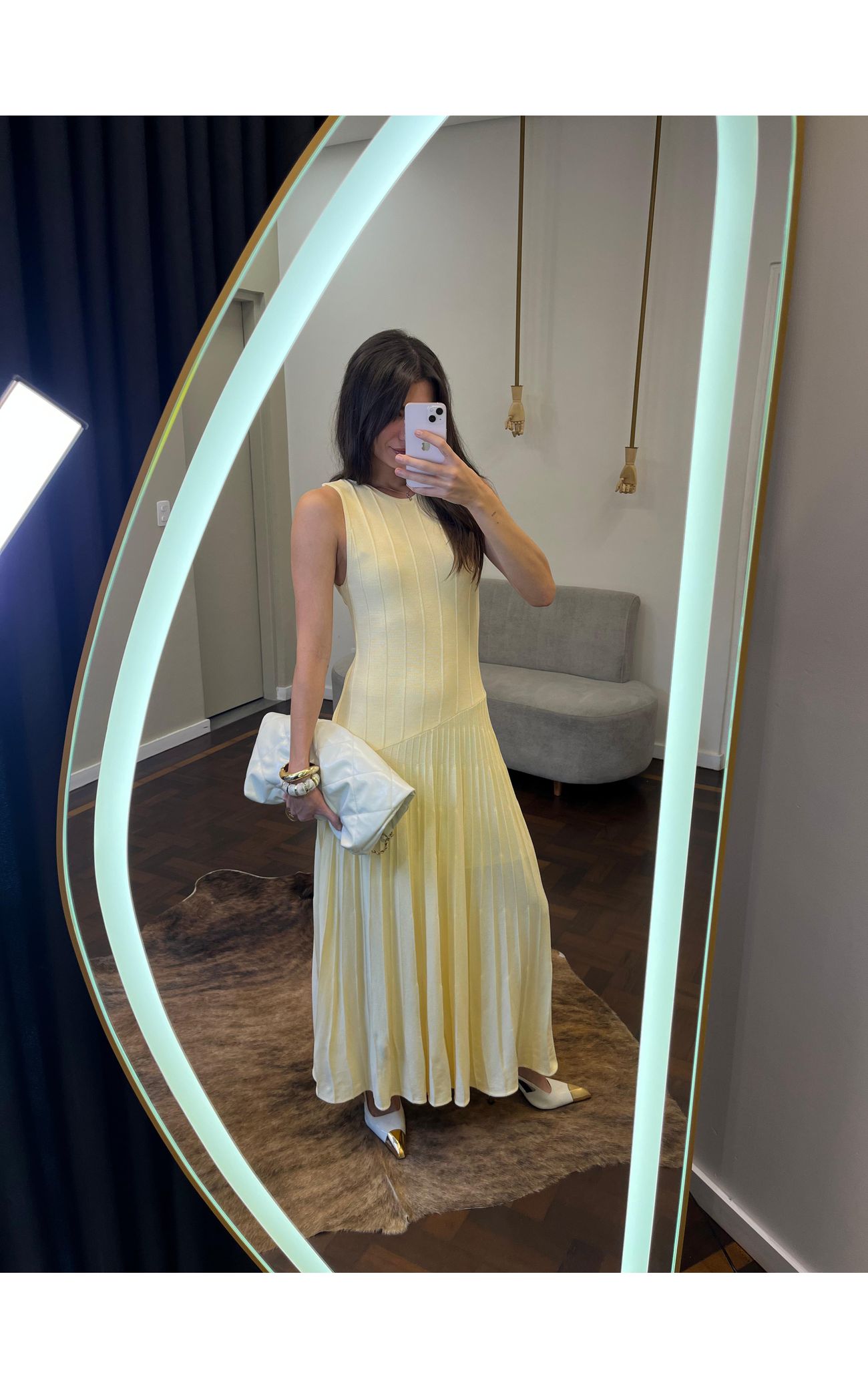 Vestido Fio Modal Cintura Assimétrica - Amarelo Manteiga 