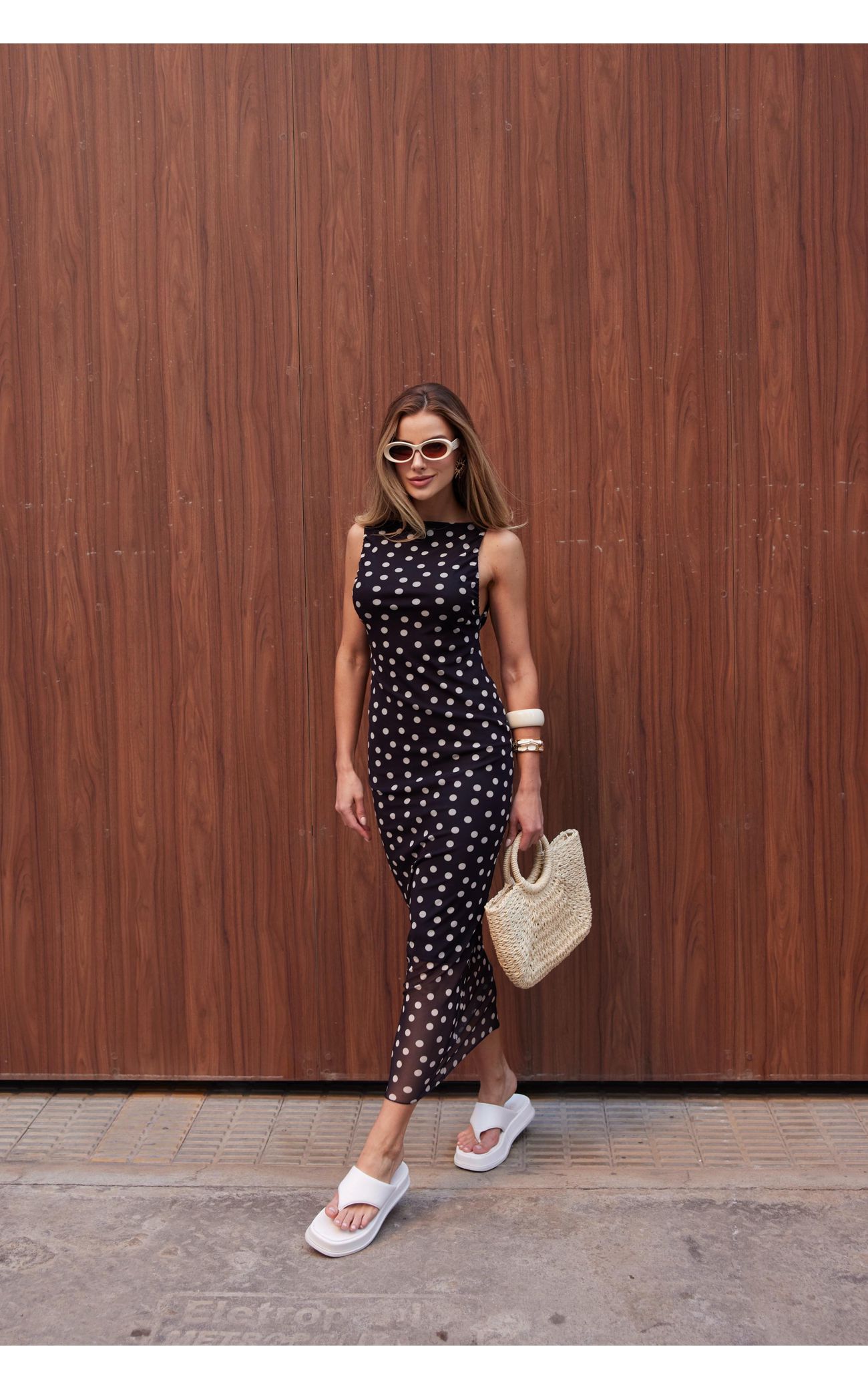 Vestido Tule Nadador Poá - Preto com Poá Branco 