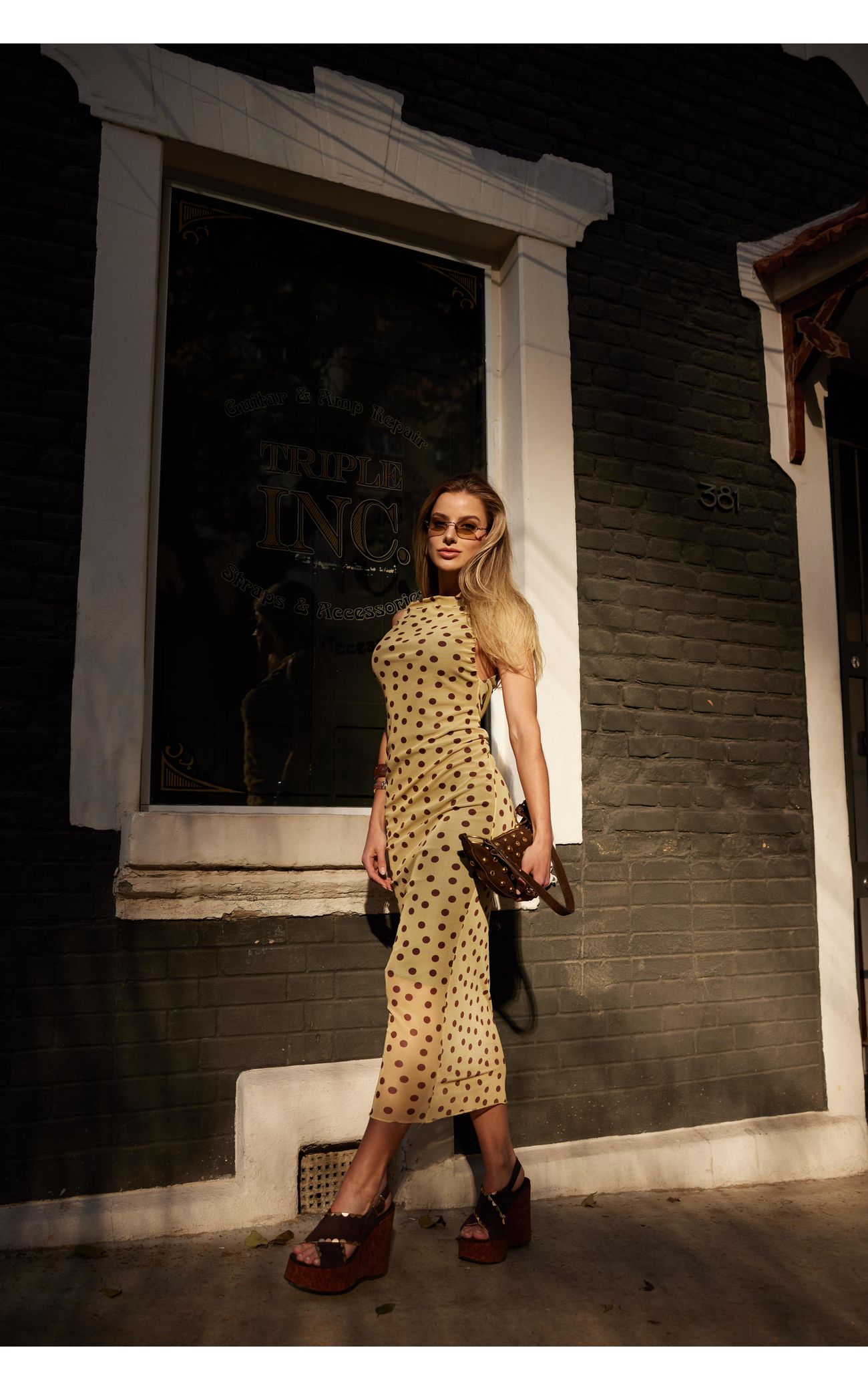 Vestido Tule Nadador Poá - Amarelo com Poá Marrom 