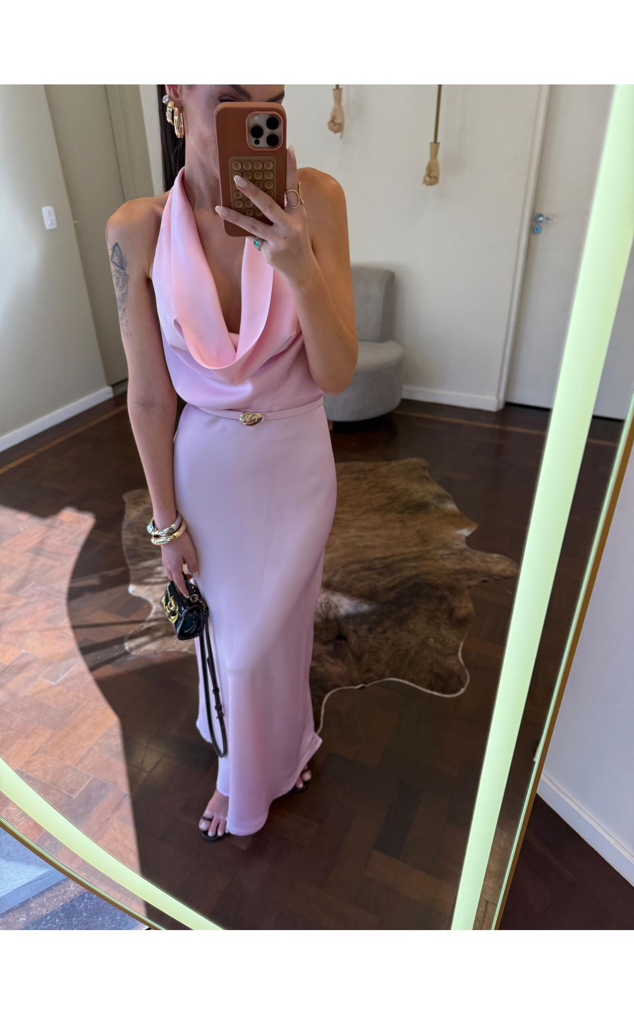 Vestido Cetim Gola Boba Gabriela - Champanhe 