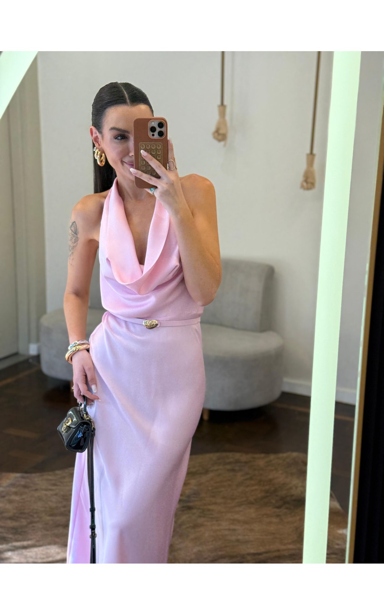 Vestido Cetim Gola Boba Gabriela - Champanhe 