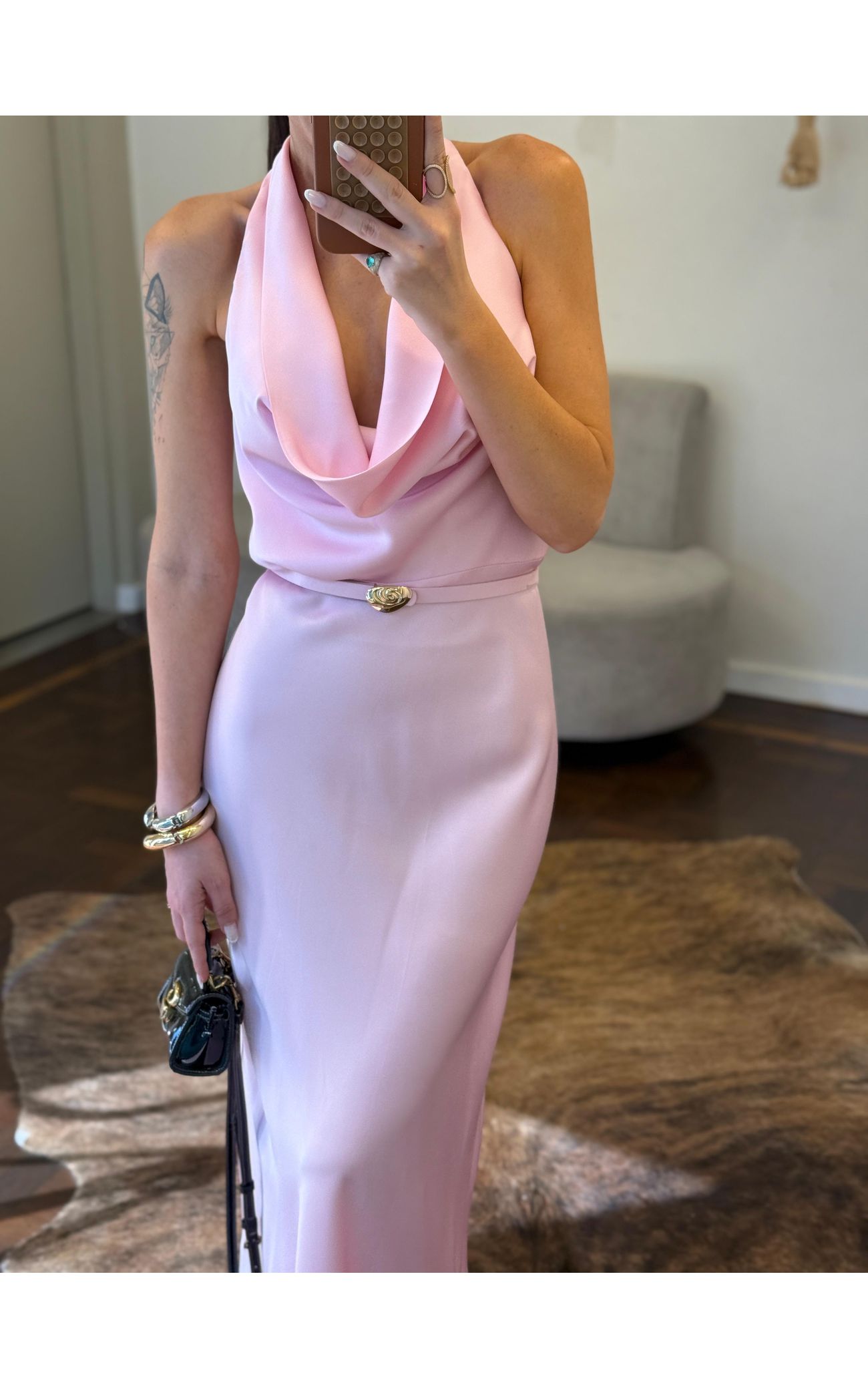 Vestido Cetim Gola Boba Gabriela - Rosa Bebê 