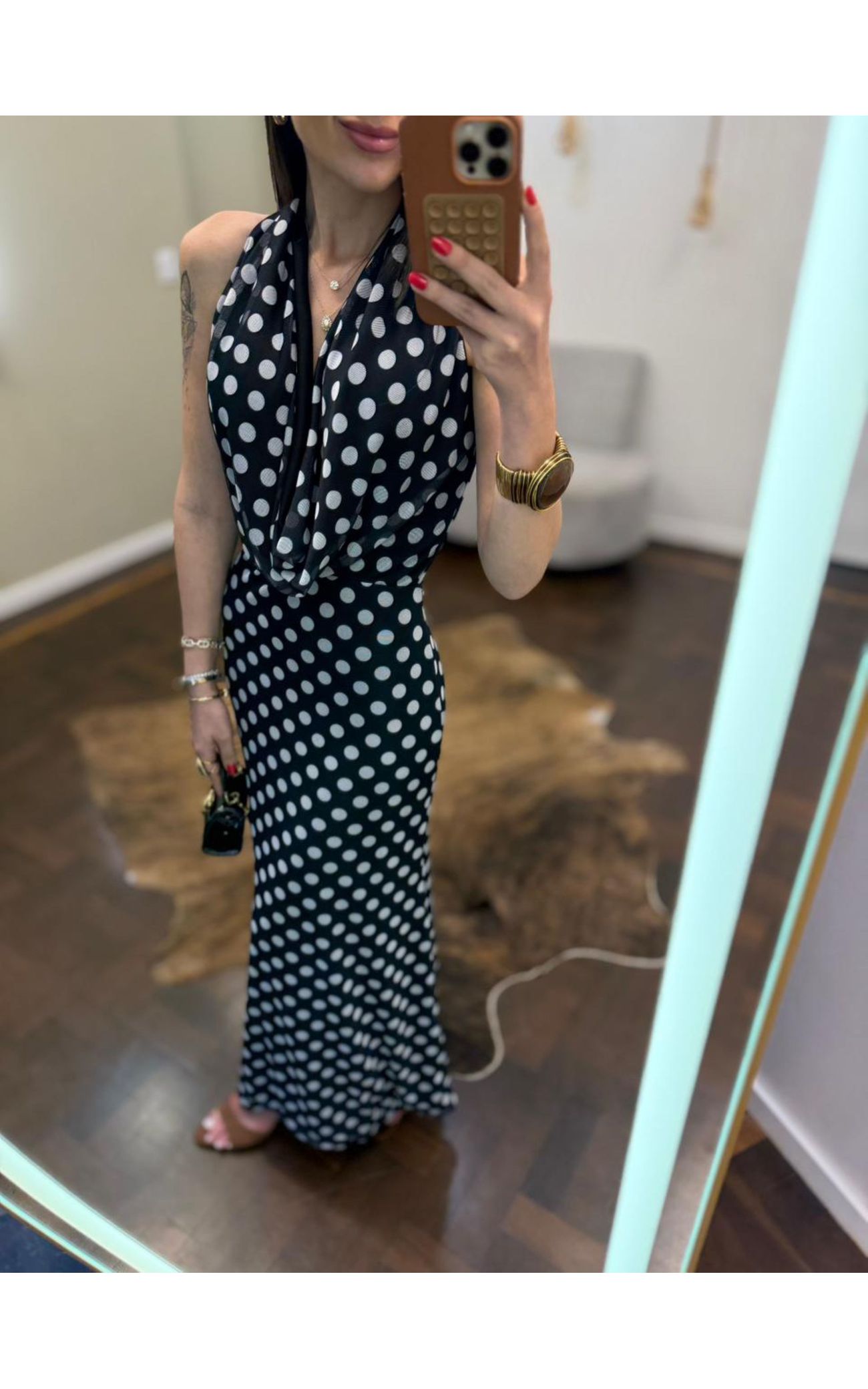 Vestido Gola Boba Poá - Preto com Poá Branco