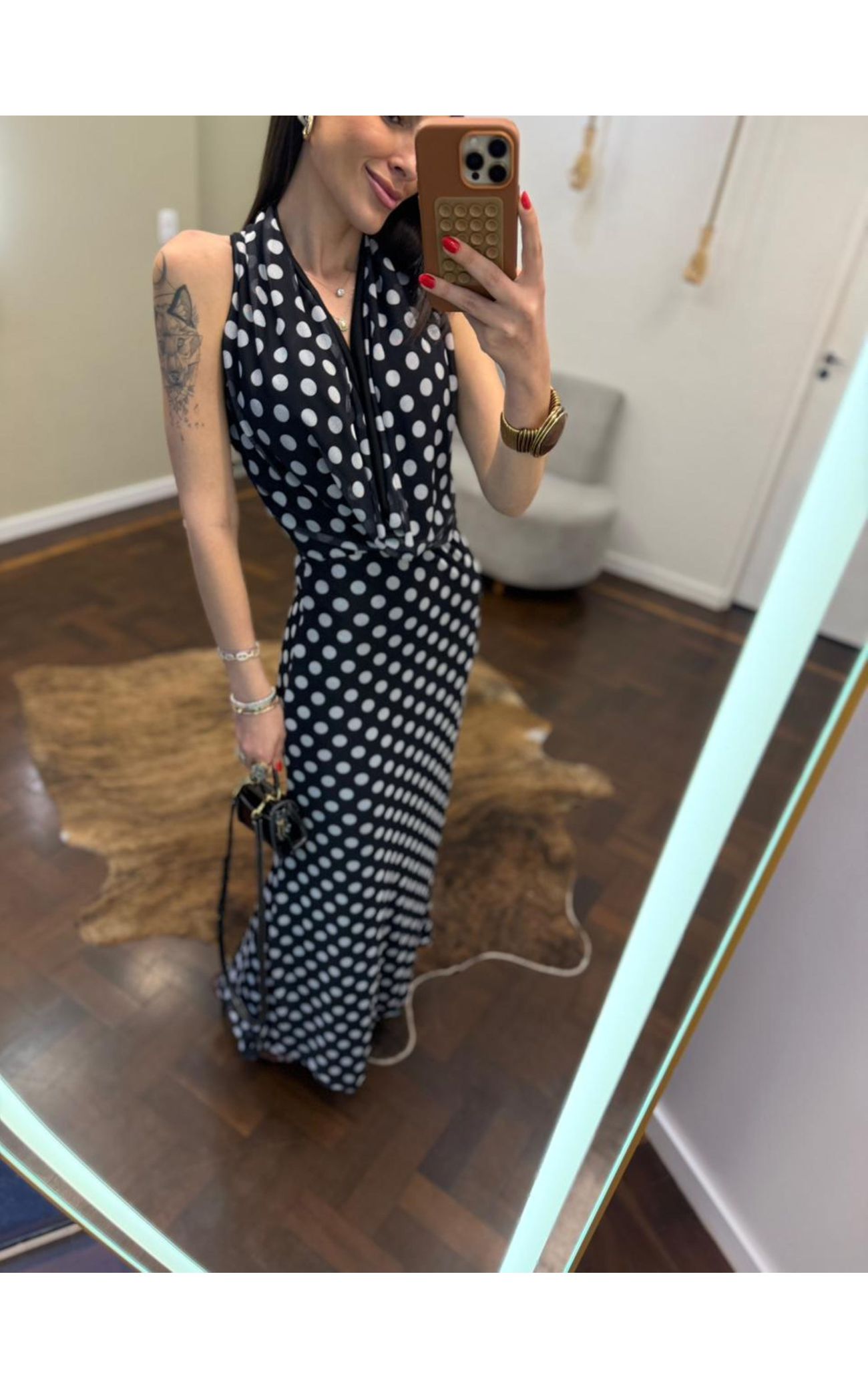 Vestido Gola Boba Poá - Preto com Poá Branco