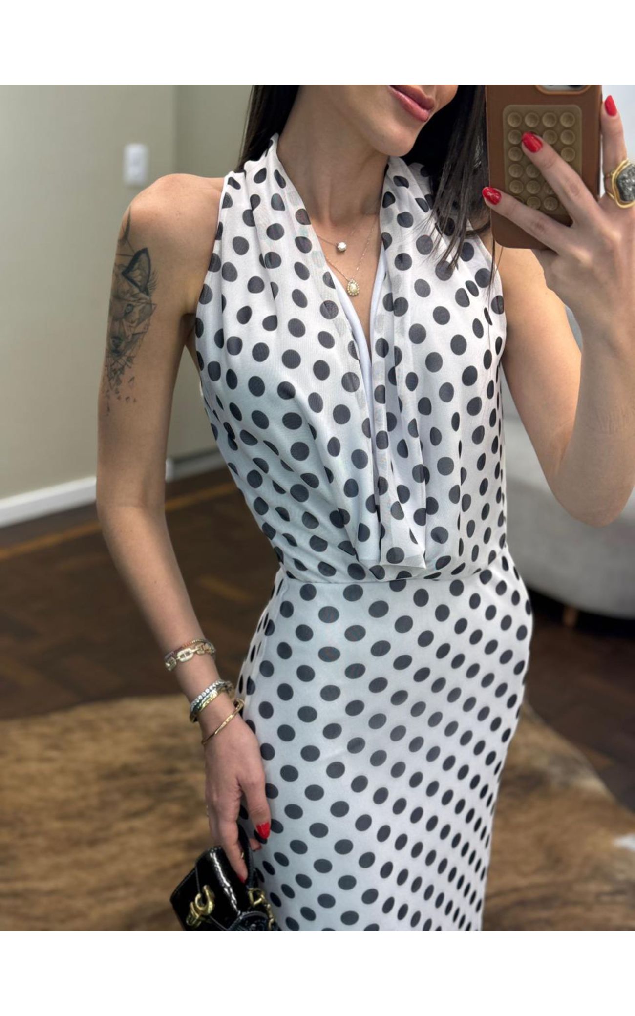 Vestido Chiffon Calm Poá - Off White 