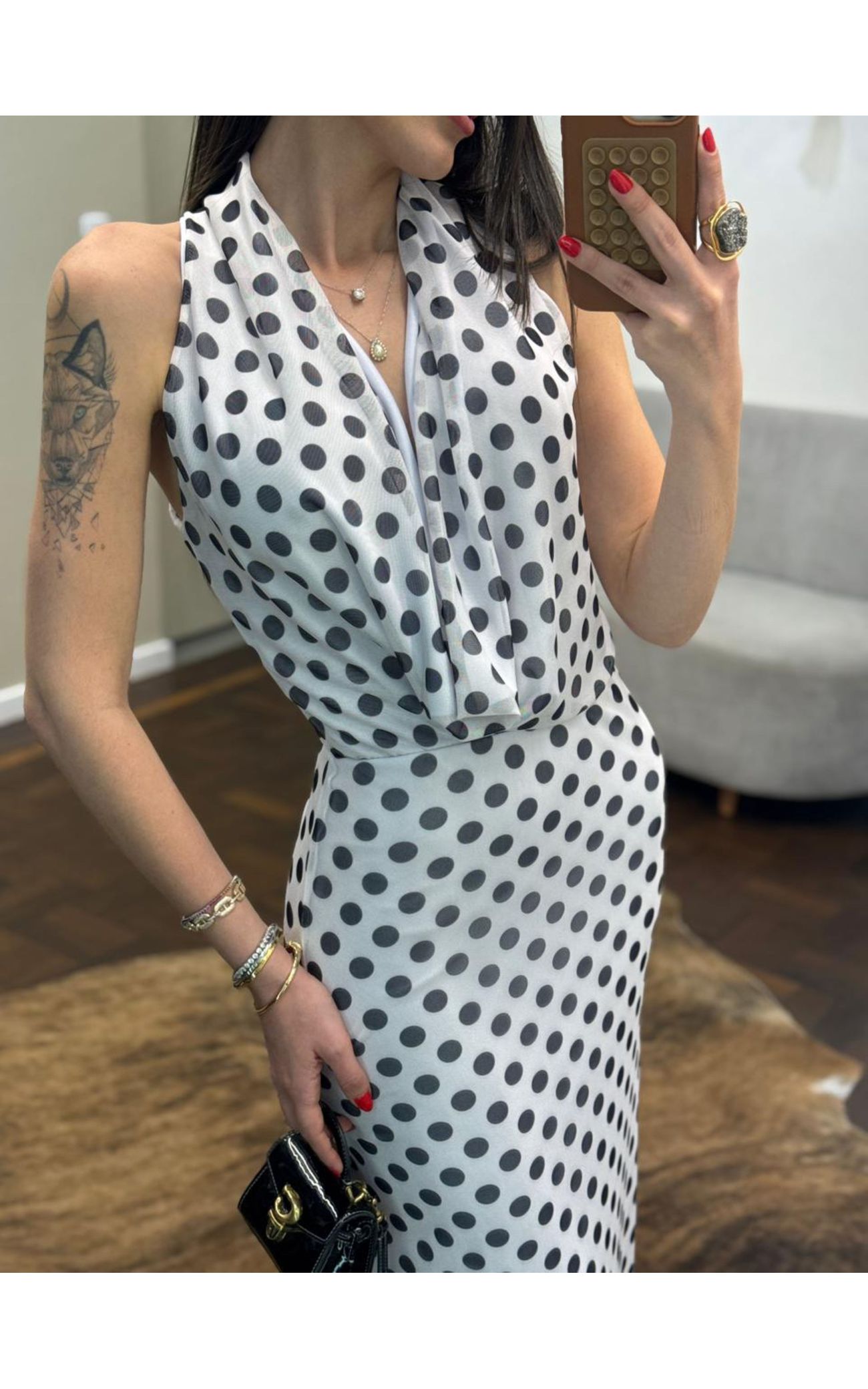 Vestido Chiffon Calm Poá - Off White 