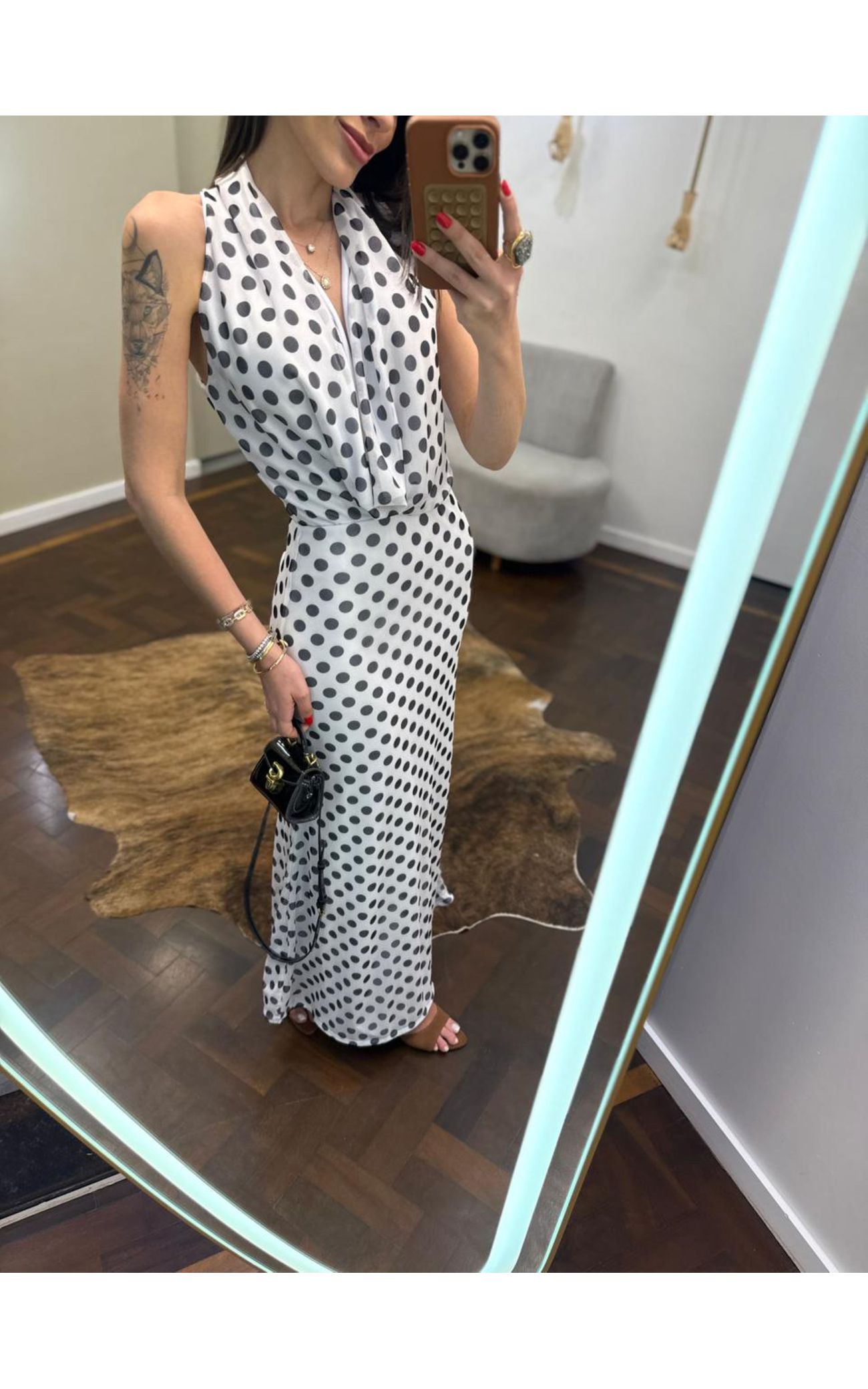 Vestido Chiffon Calm Poá - Off White 