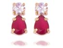 Brinco Gota Semijoia Banho De Ouro 18k Zirconia Vermelha