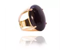 Anel Pedra Oval Semijoia Banho De Ouro 18k Ônix Natural