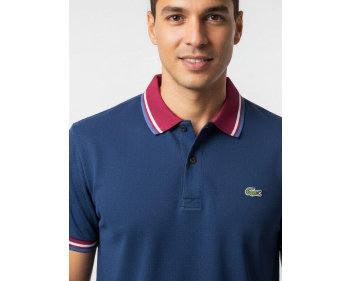 Gola Polo Lacoste Diferenciada Importada - Azul Marinho Gola Bordo