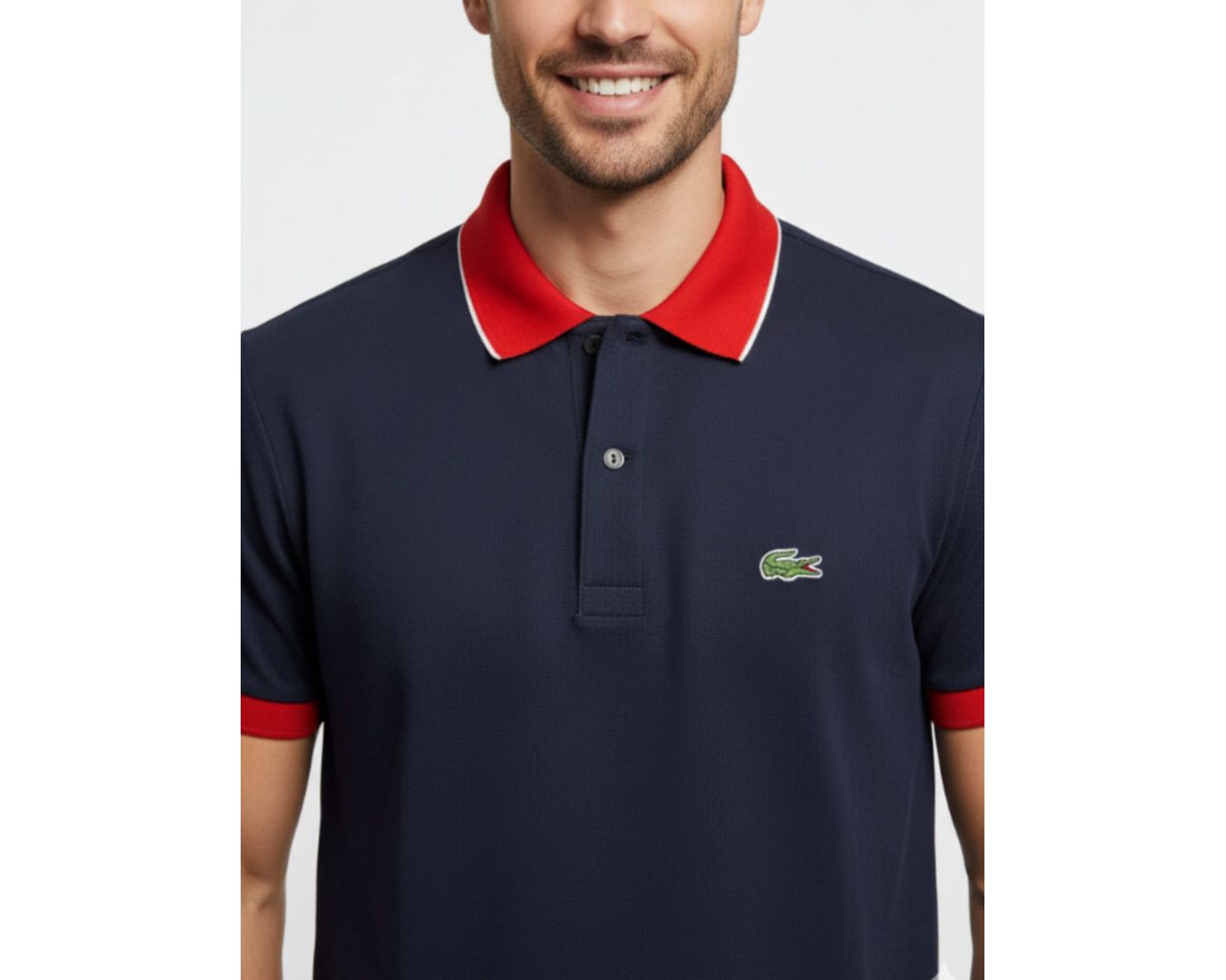 Gola Polo Lacoste Diferenciada Importada - Azul Marinho Gola Vermelha
