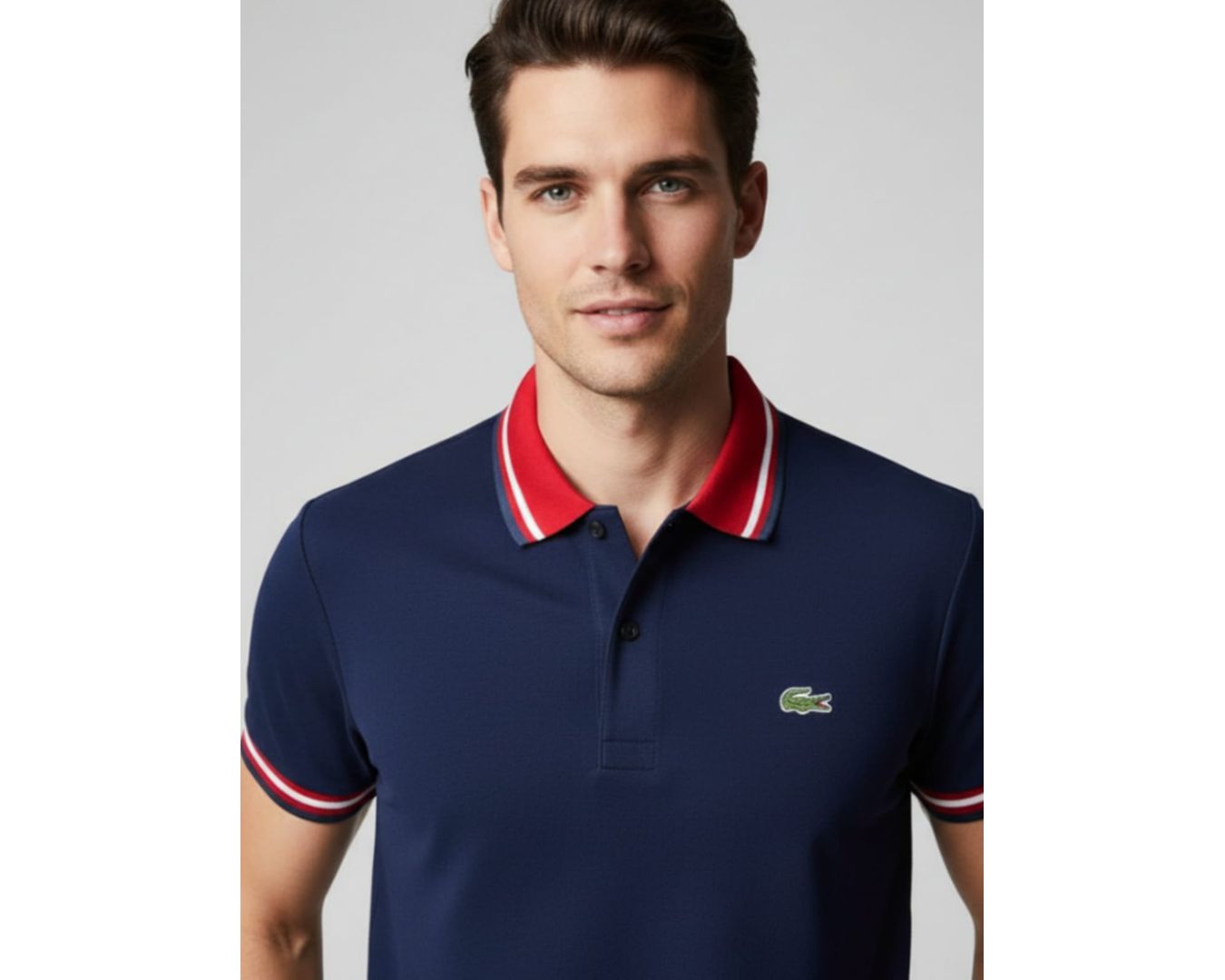 Gola Polo Lacoste Diferenciada Importada - Azul Marinho Gola vermelha 