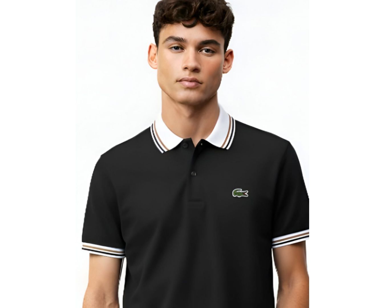 Gola Polo Lacoste Diferenciada Importada -Preta Gola Branca