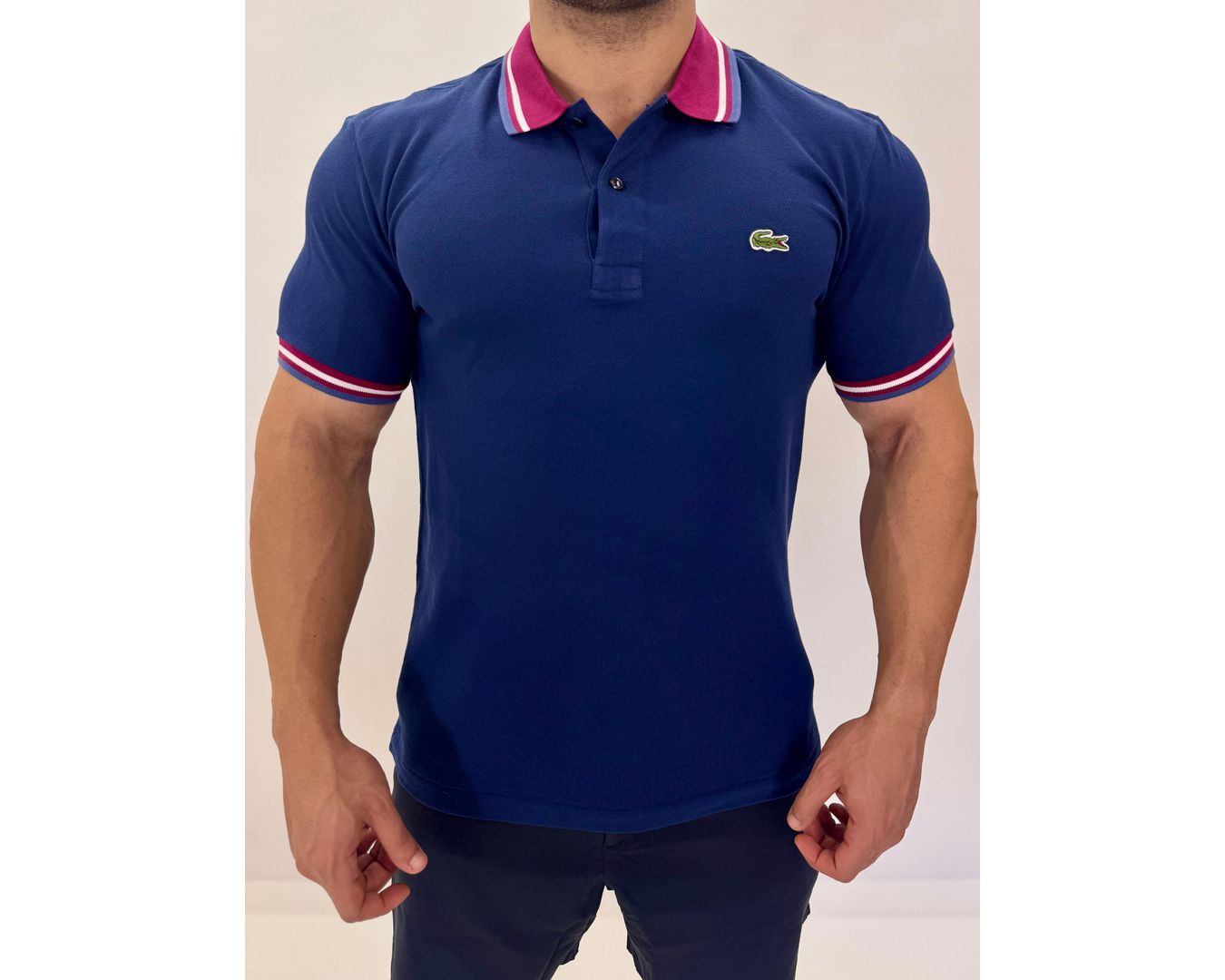 Gola Polo Lacoste Diferenciada Importada - Azul Marinho Gola Bordo
