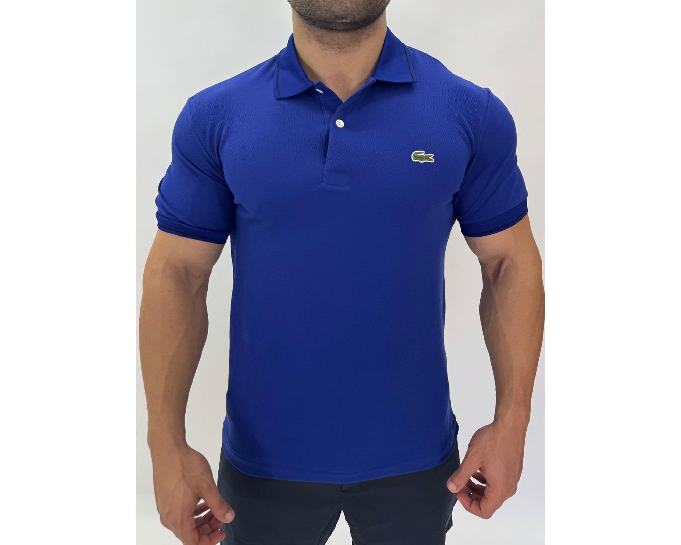Gola Polo Lacoste Diferenciada Importada - Azul royal detalhe gola