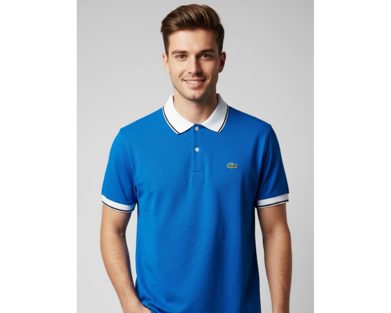 Gola Polo Lacoste Diferenciada Importada - Royal com gola branca 