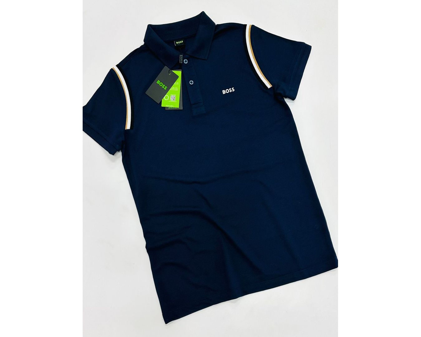 GOLA POLO BOSS DIFERENCIADA NA MANGA - MARINHO