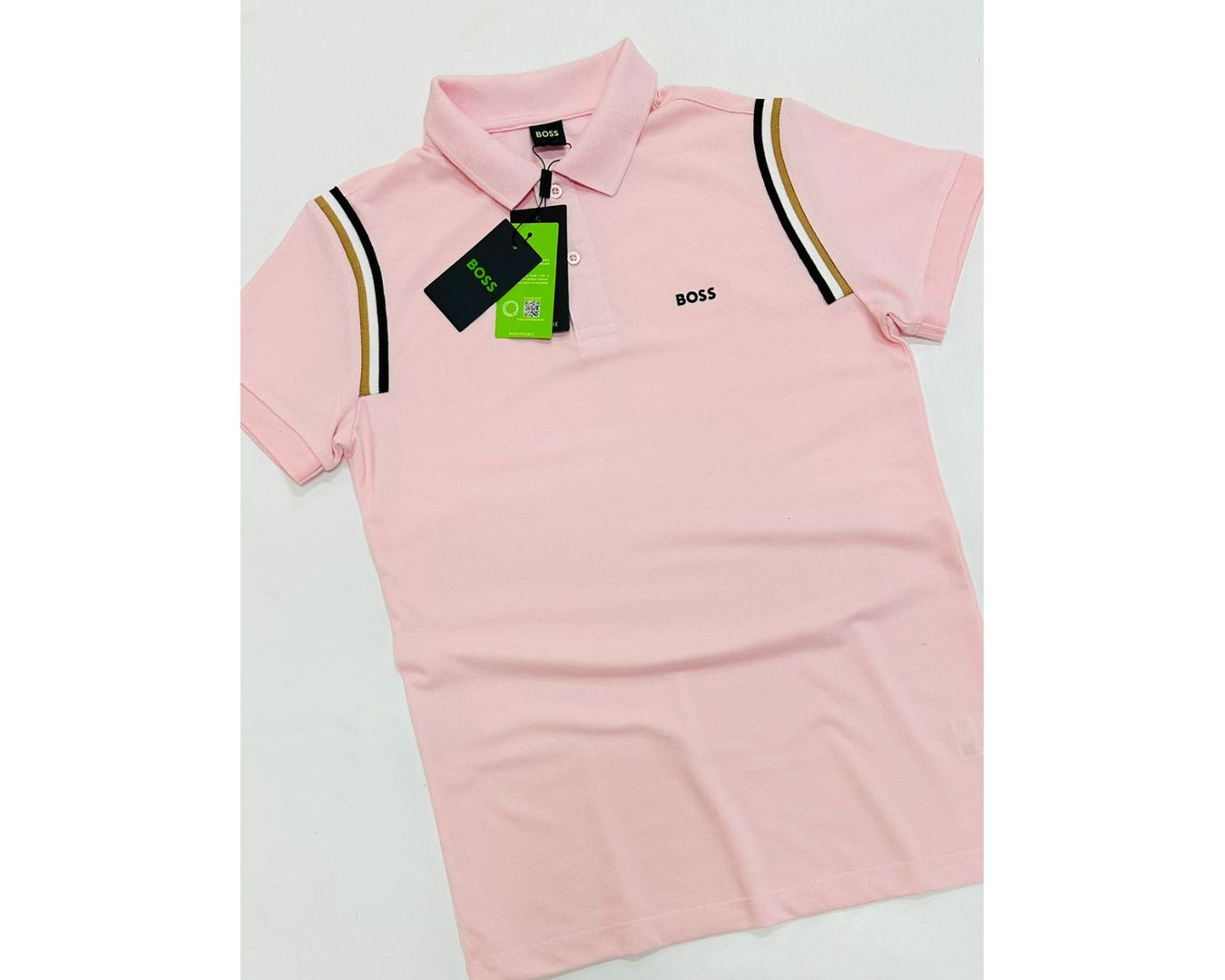 GOLA POLO BOSS DIFERENCIADA NA MANGA - ROSA CLARO