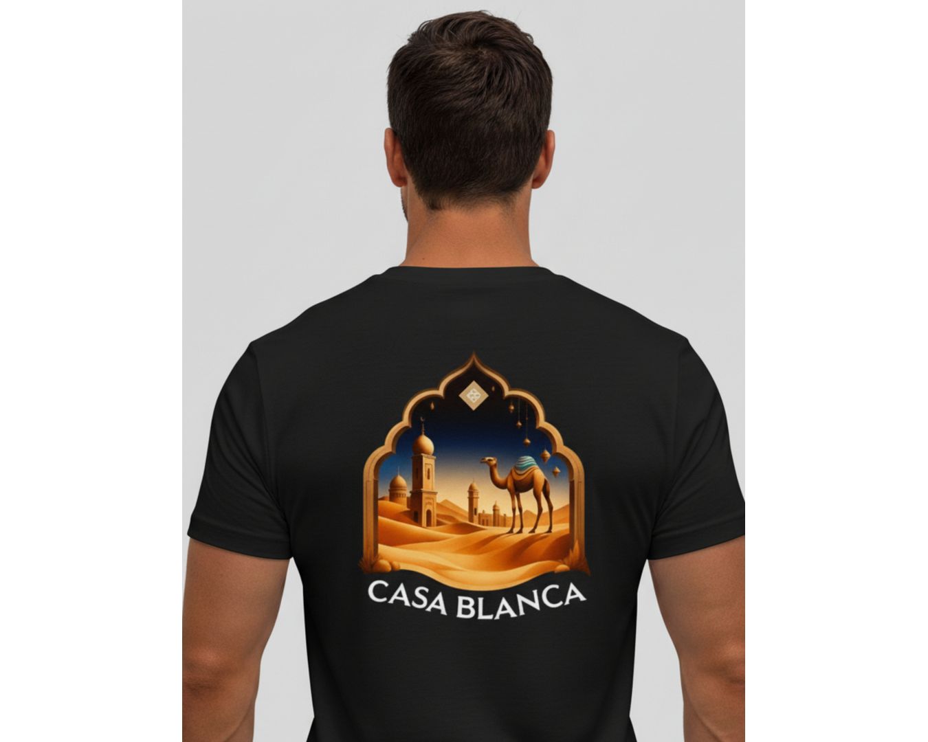 Camiseta Casa Blanca - Preto Com Camelo - Chinesa Encorpada
