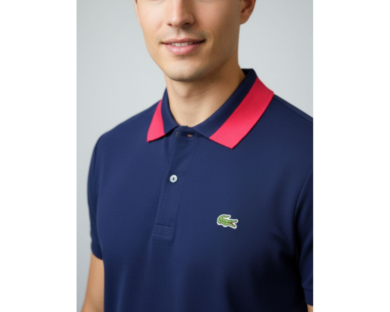 Gola Polo Lacoste Diferenciada Importada - Marinho com gola vermelha