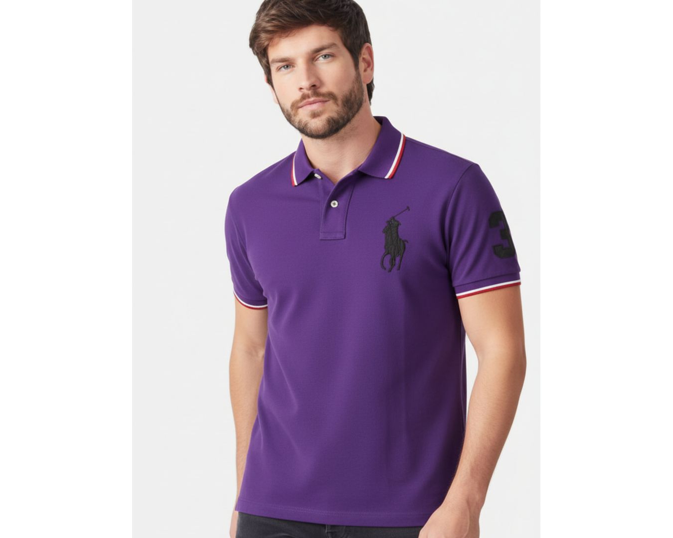 Polo Rauph Lauren Gola - Numeral no Braço - Roxa