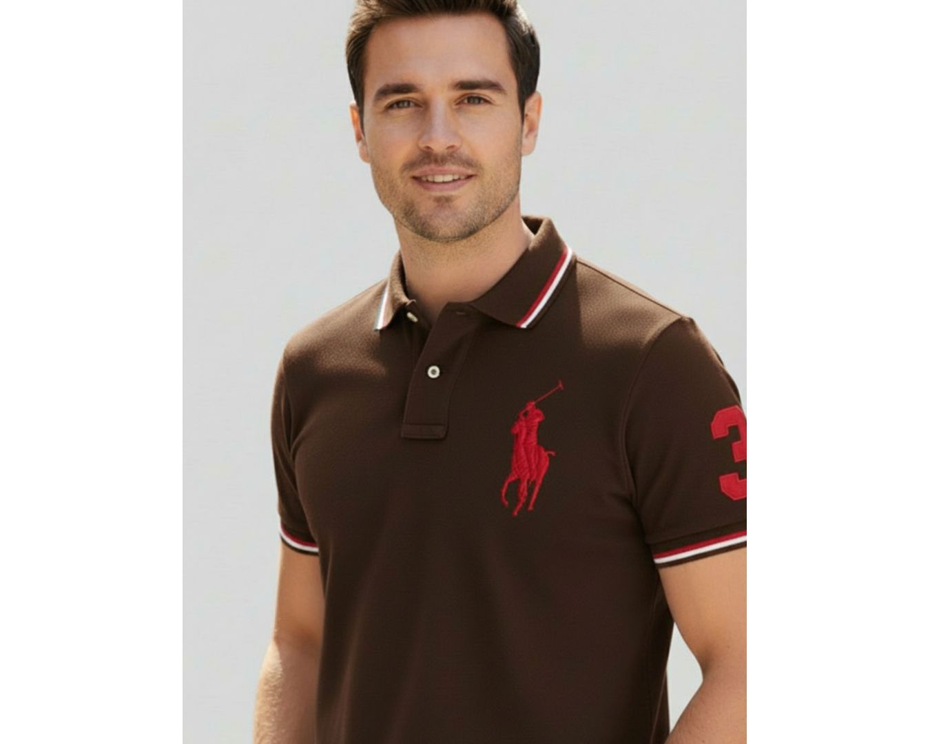 Polo Rauph Lauren Gola - Numeral no Braço - Café