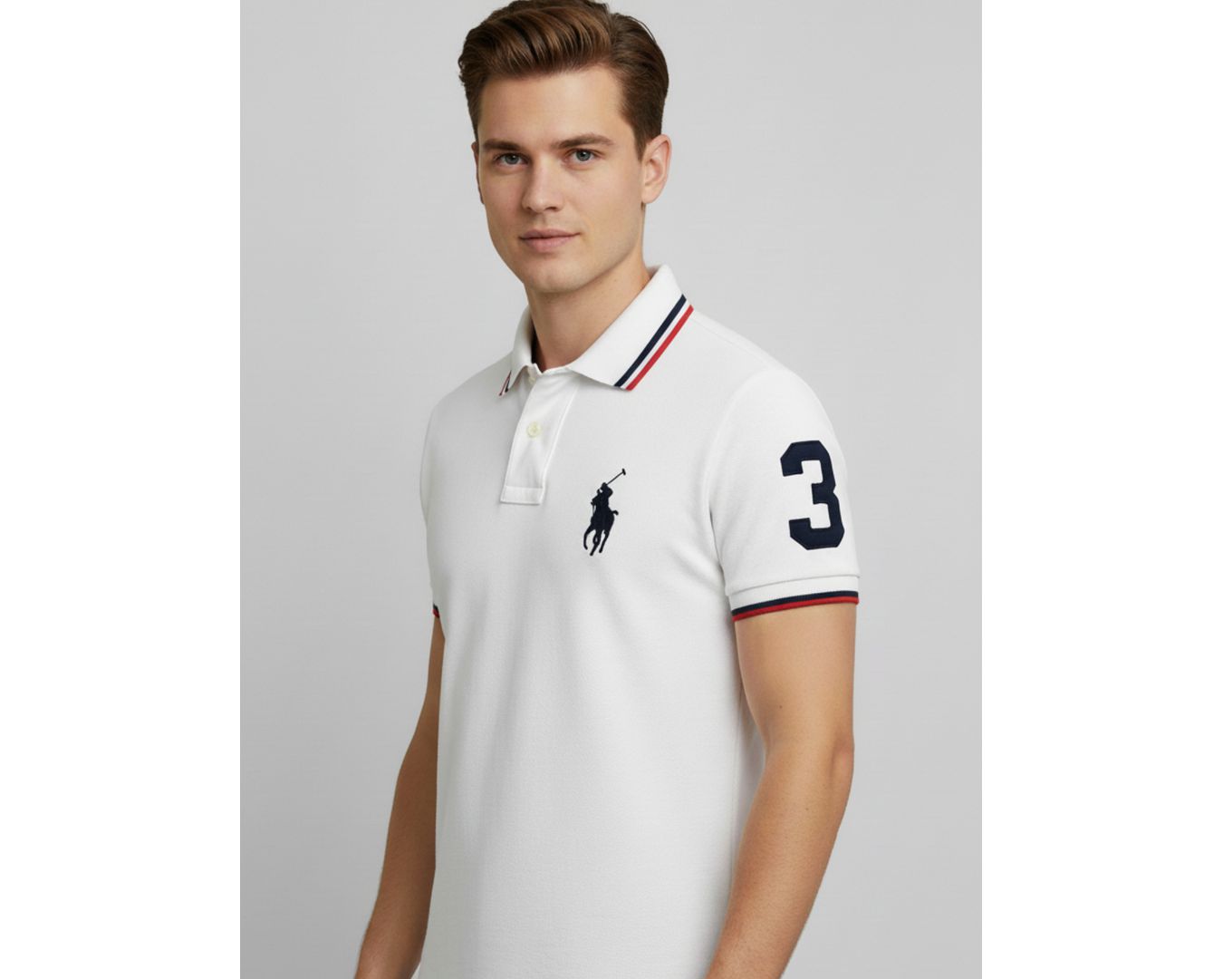 Polo Rauph Lauren Gola - Numeral no Braço - Branca