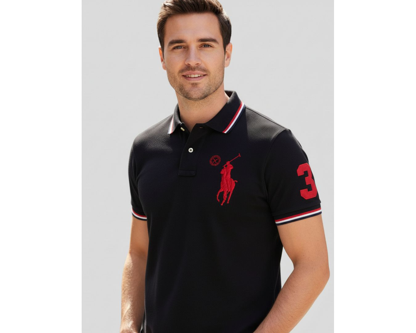 Polo Rauph Lauren Gola - Numeral no Braço - Preta