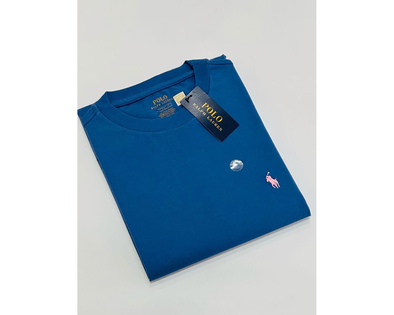 Camiseta Ralph Lauren - Azul com Cavalo Rosa - Egípcia